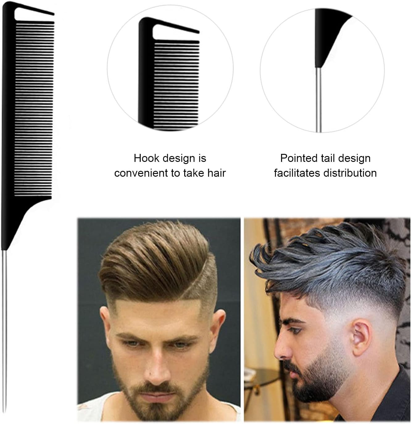 Sleek Bun Brush Set, Double Edge Brush, Teasing Hair Brush Set, Rat Tail Comb, for Hairdresser, Women, Baby, Children, Black, Pack of 3 image number 1