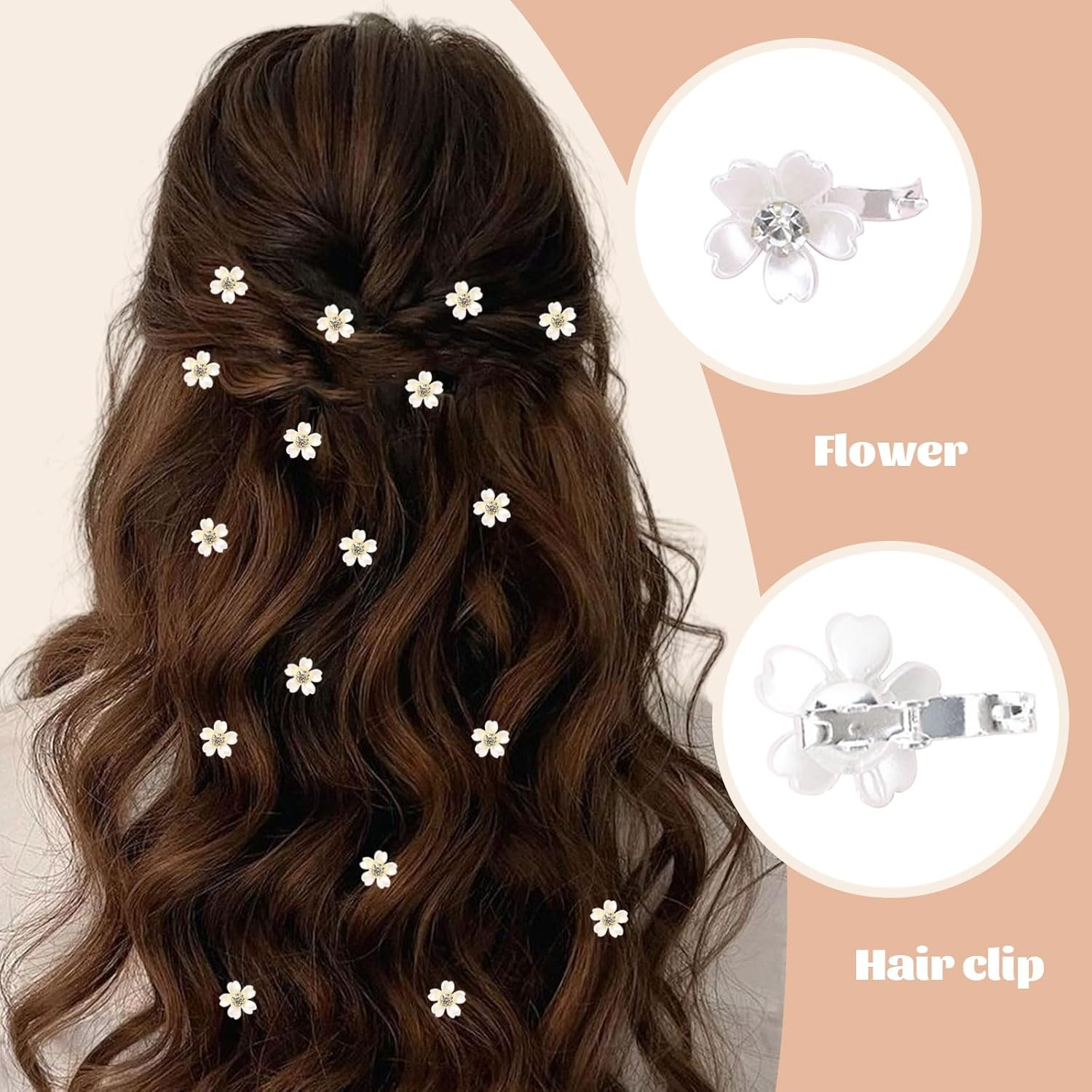Muorruo 20 Pieces Mini Hair Clips, White Flower Hair Clips with Rhinestones, Cute Flower Girl Hair Decorations, Hair Clips for Weddings, Bride Hair Pins (White) image number 6