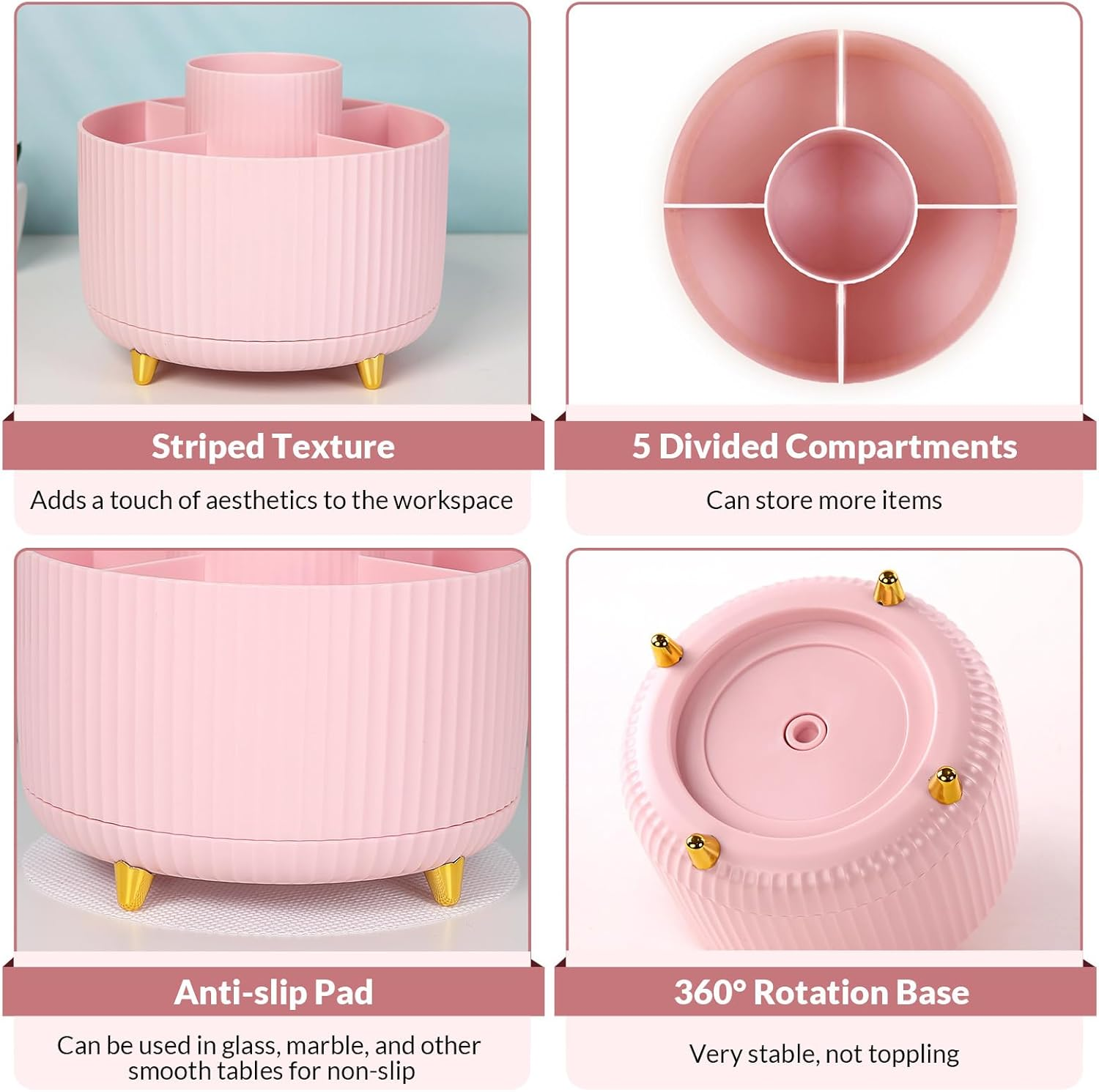 SKYDUE 360 Rotating Multipurpose Organizer - Cute Rotating Pen Holder with 5 Slots for Art Supplies, Office, School, Home image number 2