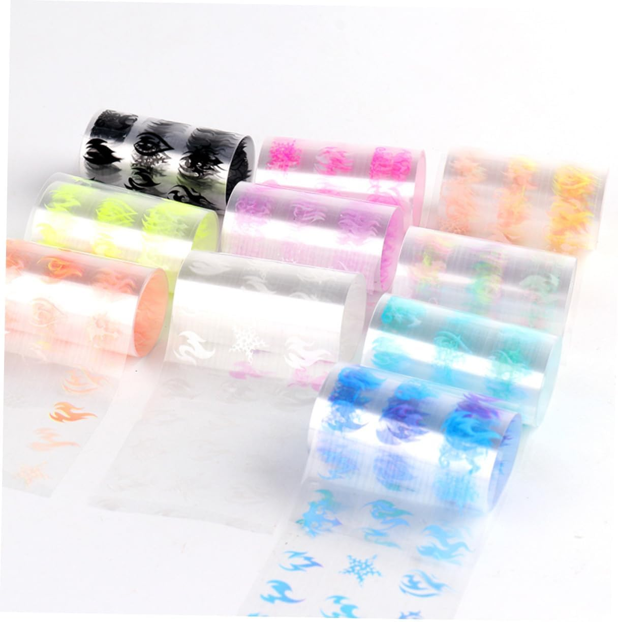 VALICLUD 10Rolls Holographic Flame Sky Nail Sticker Self-Adhesive Decals for Manicure Nail Art Decor image number 1