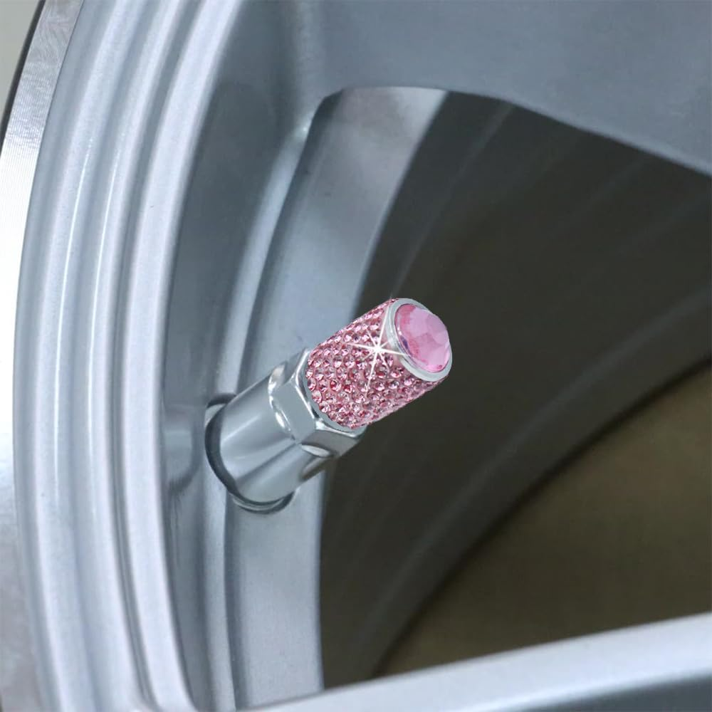 8 Pack Tire Valve Caps, SENHAI Handmade Crystal Rhinestone Diamonds Sparkly Tire Covers, Shiny Dustproof Car Accessories, Car/Motorcycle/Bicycle Universal-White and Pink image number 4