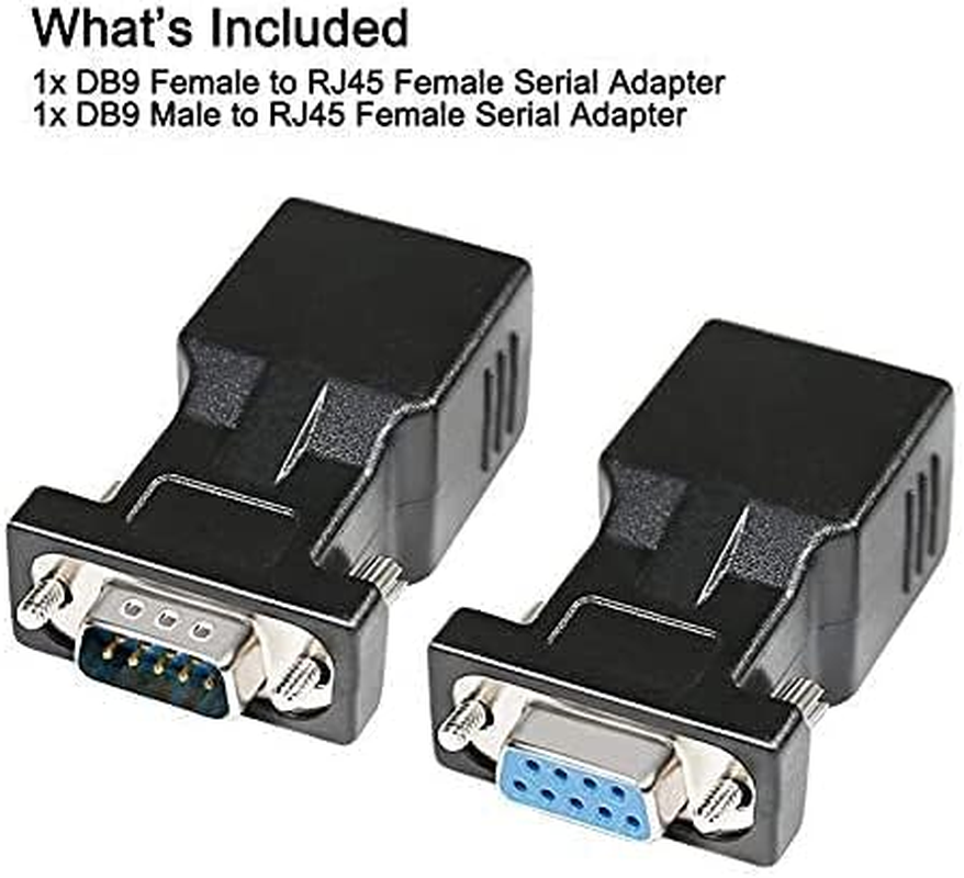 DTECH RS232 DB9 to RJ45 Serial Adapter DB-9 Female to RJ-45 Female and DB9 Male to RJ45 Female Ethernet Converter (2 Pack, DB9-F to RJ45-F and DB9-M to RJ45-F)
