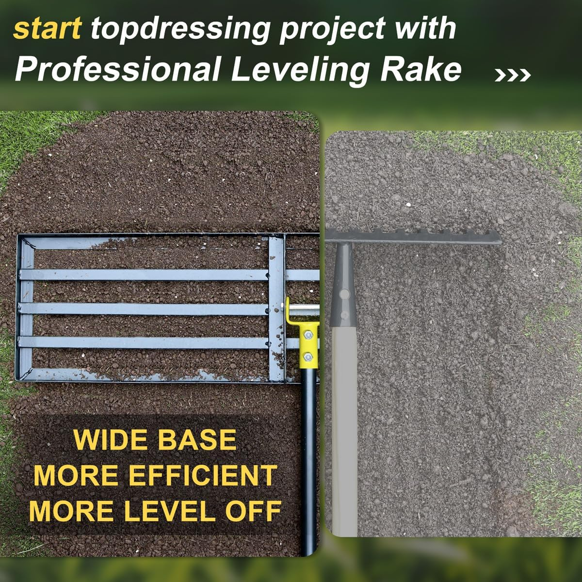 Colwelt Lawn Leveling Rake 31'', Hefty Lawn Leveler Rakes for Grass Soil, Leveling Rake for Lawn with 72'' Ergonomic Curved End Grip Long Handle, Levelawn Tool Leveling Soil, Yard Lawn Leveling Tool image number 3