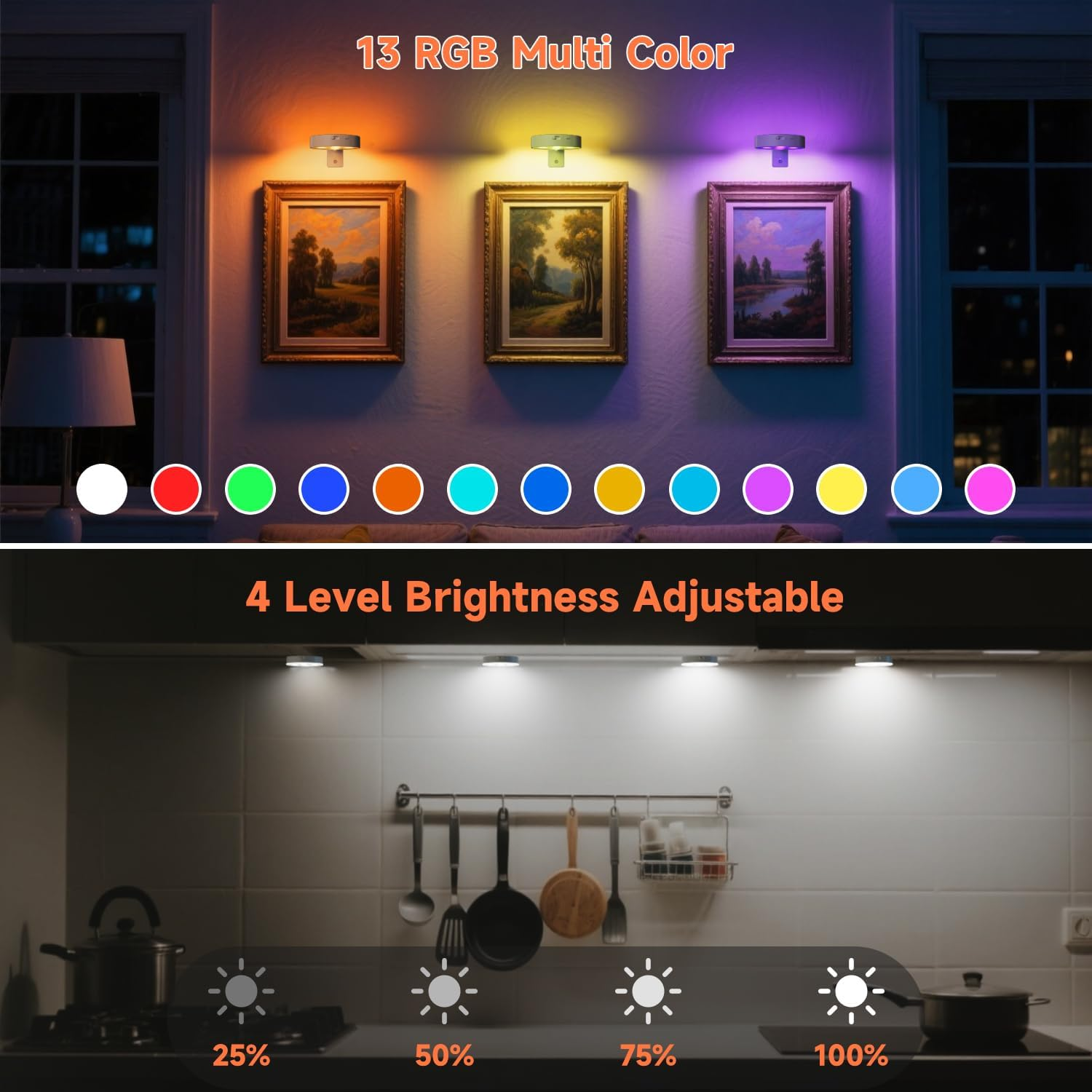Picture Lights for Wall, 1000Mah Rechargeable Battery Magnetic Poster Lights with Motion Sensor, 12 RGB Color, Remote Dimmable Timer Painting Light, Wall Decor Light for Art Display, Frame image number 2