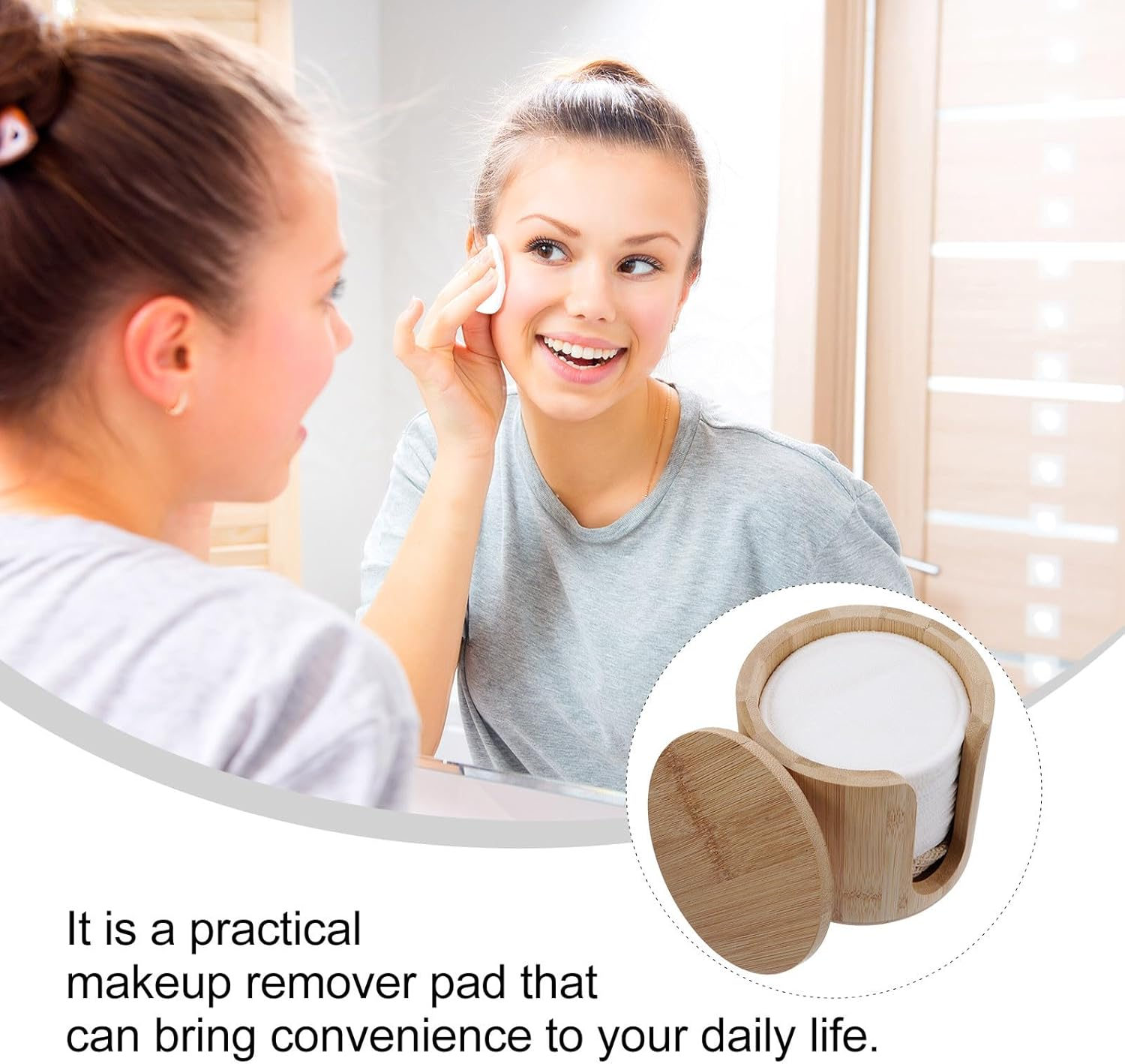 TOVINANNA Reusable Bamboo Fiber Makeup Remover Pads Set, Deep Cleansing round Face Puff for All Skin Types, Soft Eco-Friendly Cotton Pads with Storage Jar, Washable Facial Cleaning Rounds for Makeup Removal image number 5