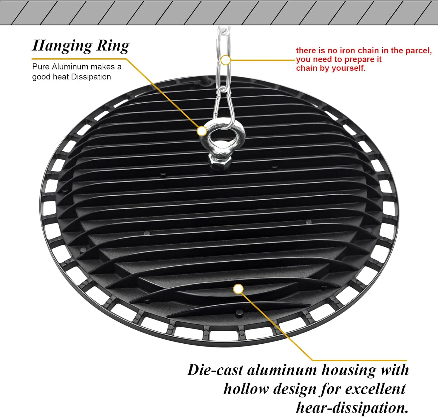 4Pack 100W High Bay LED Shop Light Super Bright 6500K AC220V-240V LED High Bay Light with Cable LED UFO Lights Commercial Lighting Fixture for Warehouse Workshop Garage Factory(Without Plug) image number 6