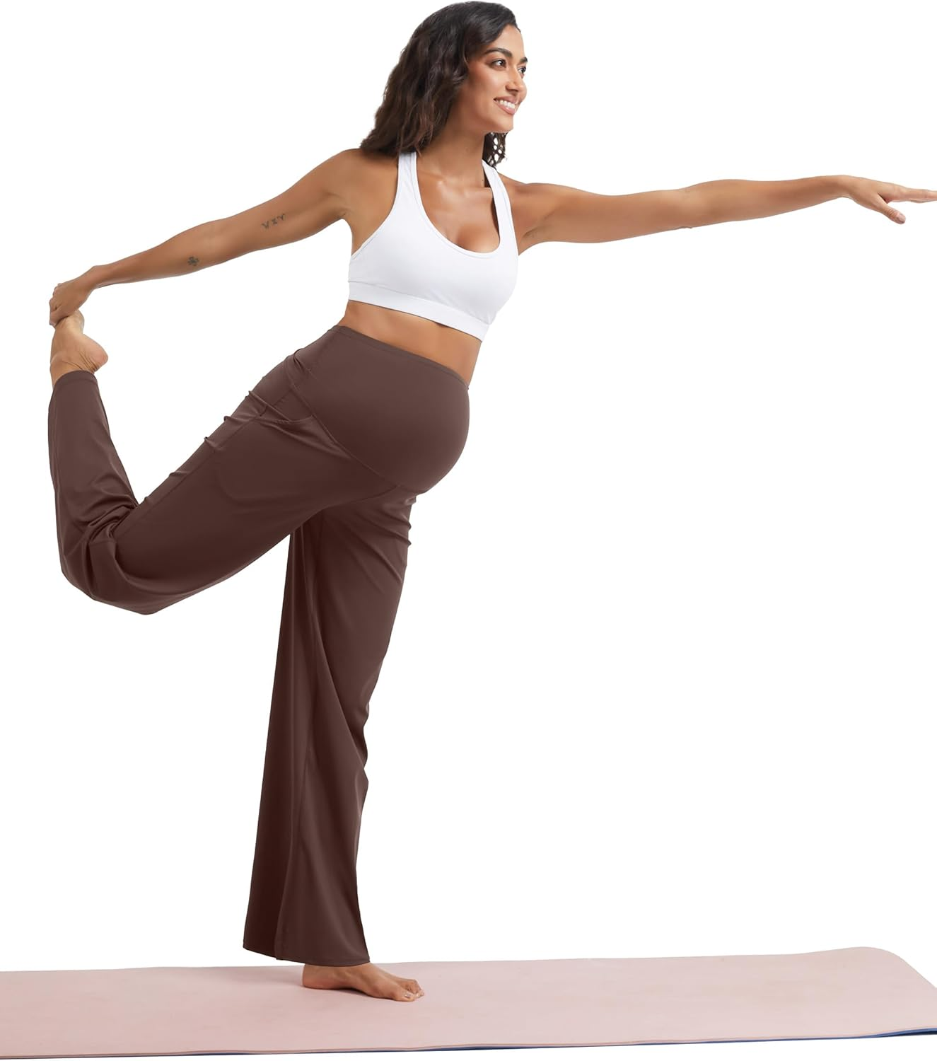 Mathcat Womens Maternity Pants over the Belly Wide Leg Yoga Work Dress Pants Pregnancy Pants Lounge Trousers Stretchy Soft image number 4