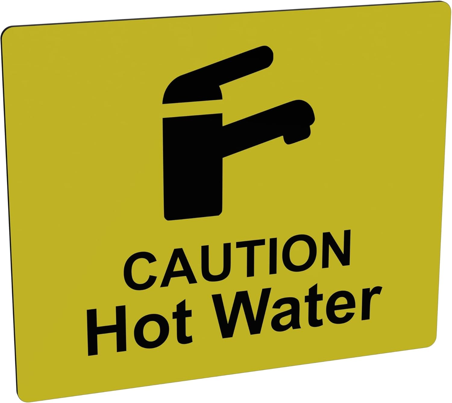 Caution Hot Water Tap Sink Sign Adhesive Sticker Notice, High Visibility Yellow Engraved Black with Universal Icon Symbol and Text (Size 12Cm X 10Cm) image number 2