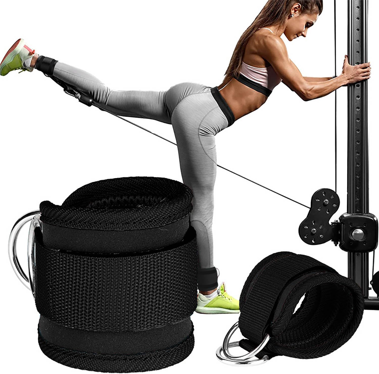 Icovalescent Pack of 2 Foot Straps Cable Pull, Fit Grip Lifting Straps for Fitness, Gym, Workout, Cable Machines, Strength Training Equipment (Black) image number 1