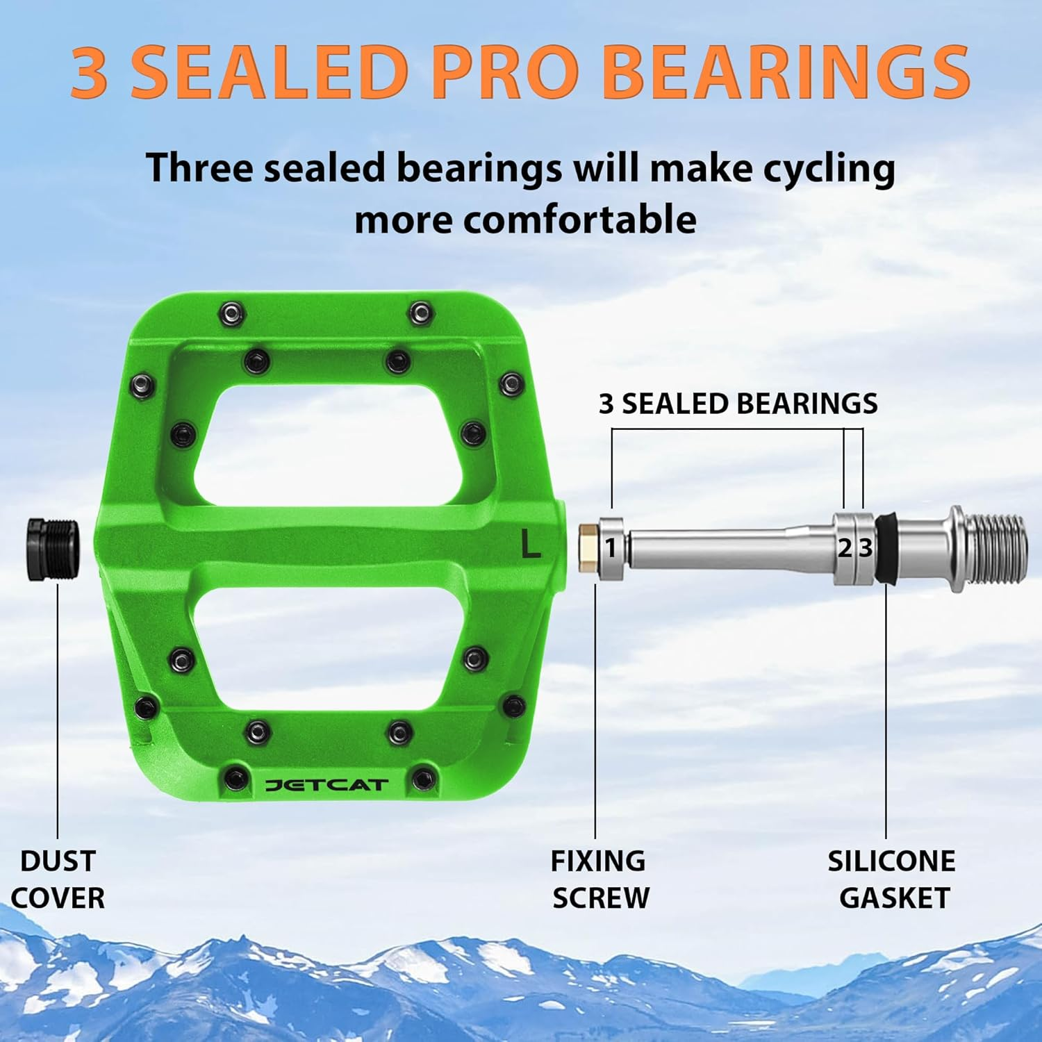 JETCAT Mountain Bike Pedals Flat - MTB Pedals Flat, Bicycle Pedals for Bmx/Mtn/Road/Gravel/Ebike, BMX Pedals, Platform Pedals, Adults & Kids Bike Replacement Upgrades Parts 9/16