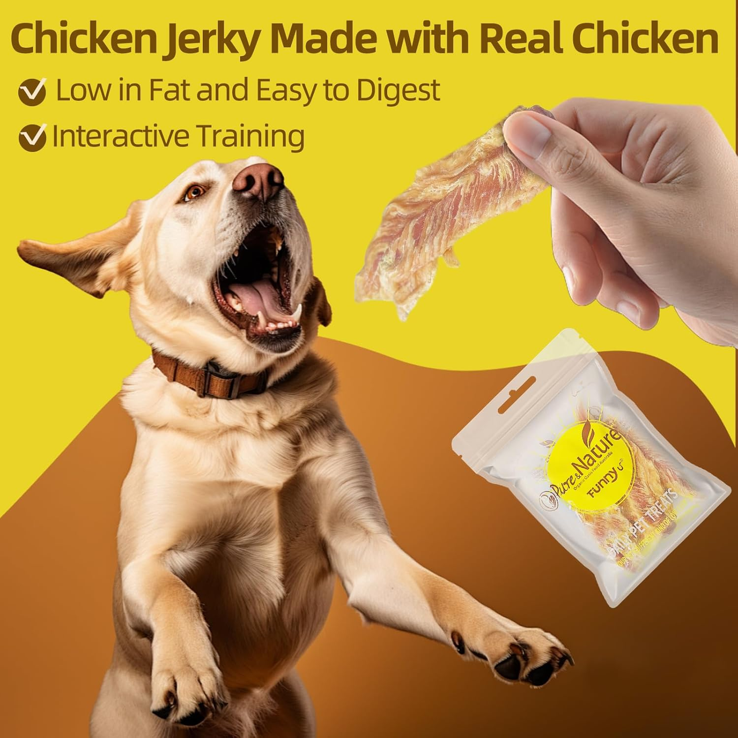 Premium Chicken Breast Jerky Fillets Dog Treats, Dog Healthy Chicken Jerky Training Treats for Small Medium Large Dog 100G