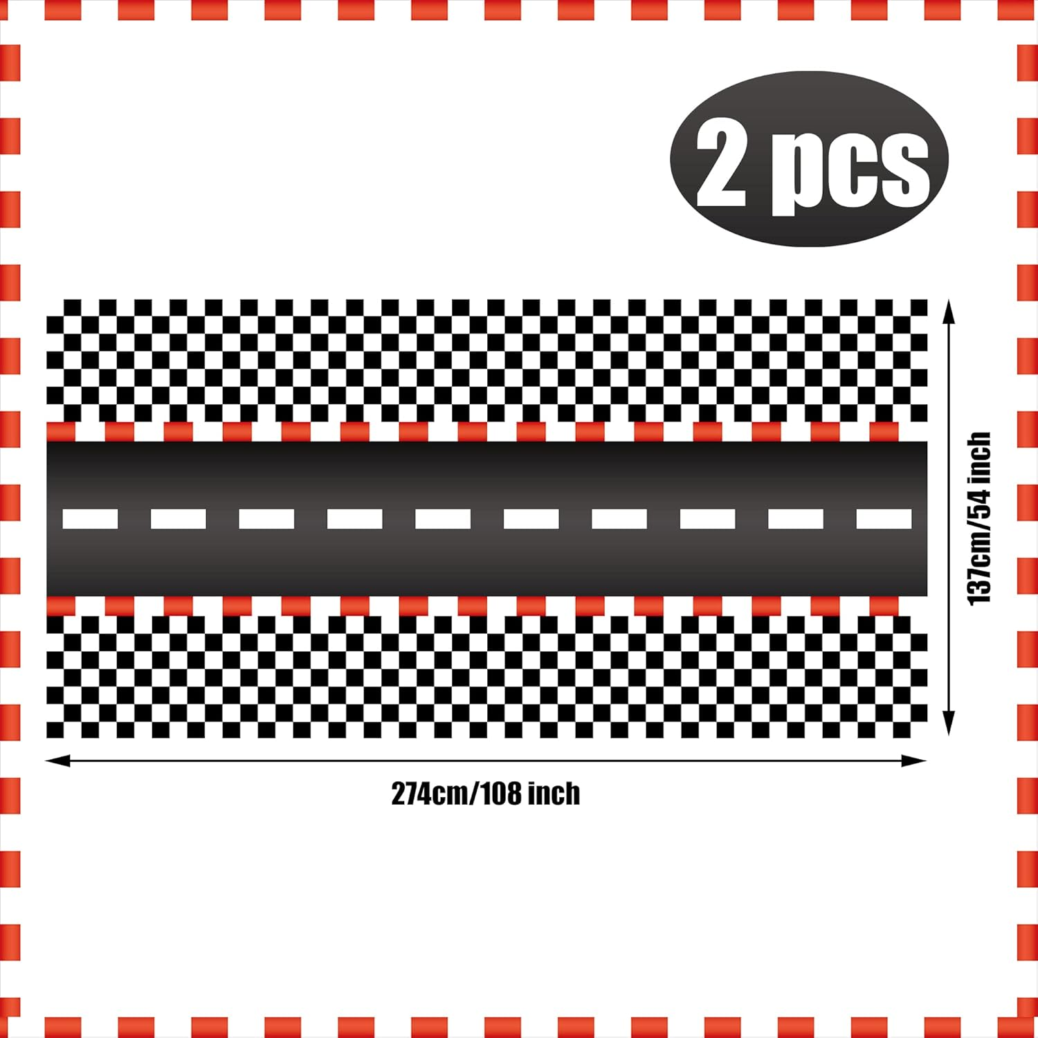 2 PCS Racing Car Plastic Tablecloths Car Theme Disposable Party Tablecloths Black Checkered Flag Table Covers Racetrack Rectangular Tablecloth for Boys Birthday Baby Shower Home Decor, 54 X 108 Inch image number 1