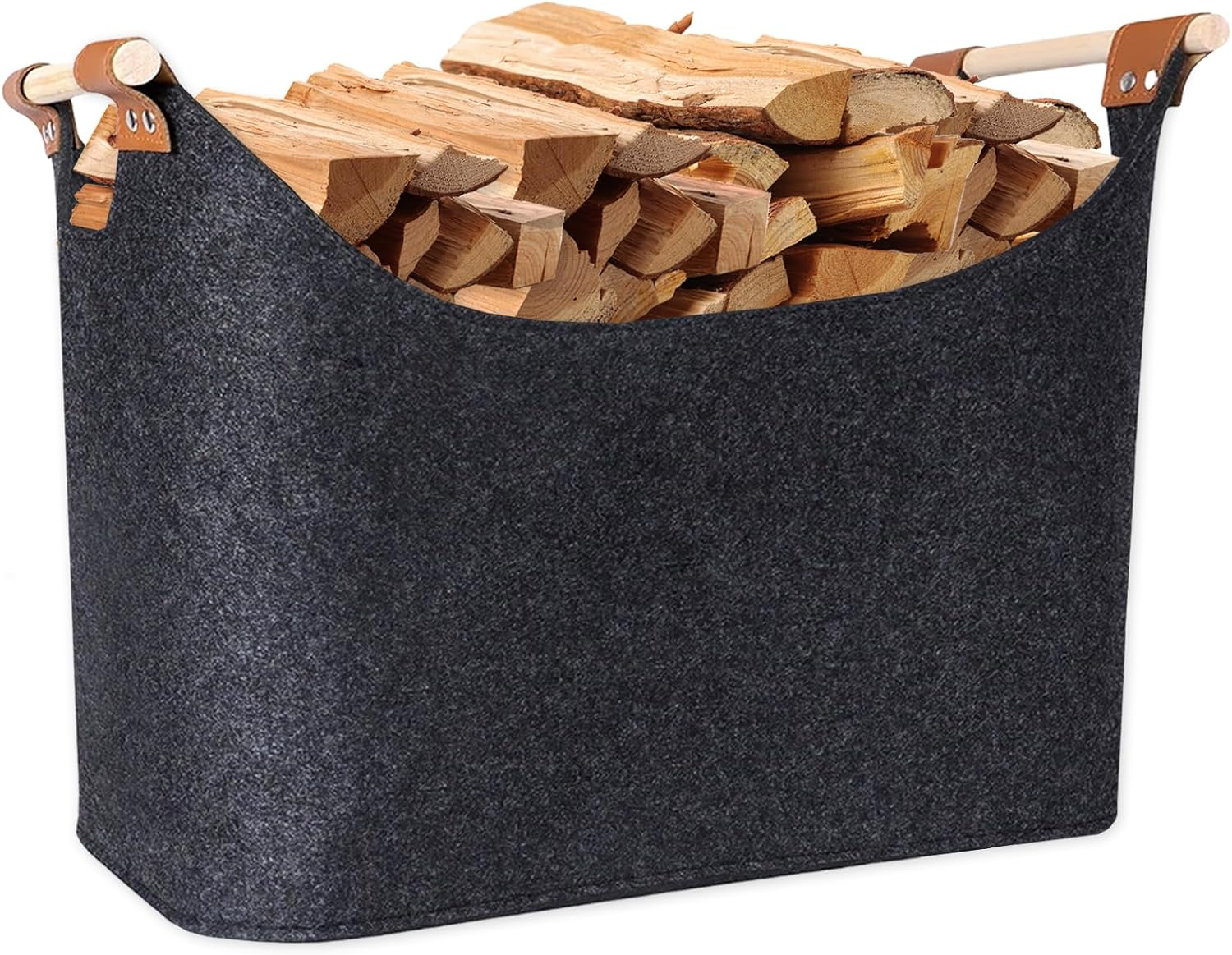 Log Basket, XL Felt Firewood Baskets Extra Thick and Foldable Log Basket for Wood Burner Indoor with Extended Handles for Fireplace Accessories, Shopping, Books, Toy, Clothes