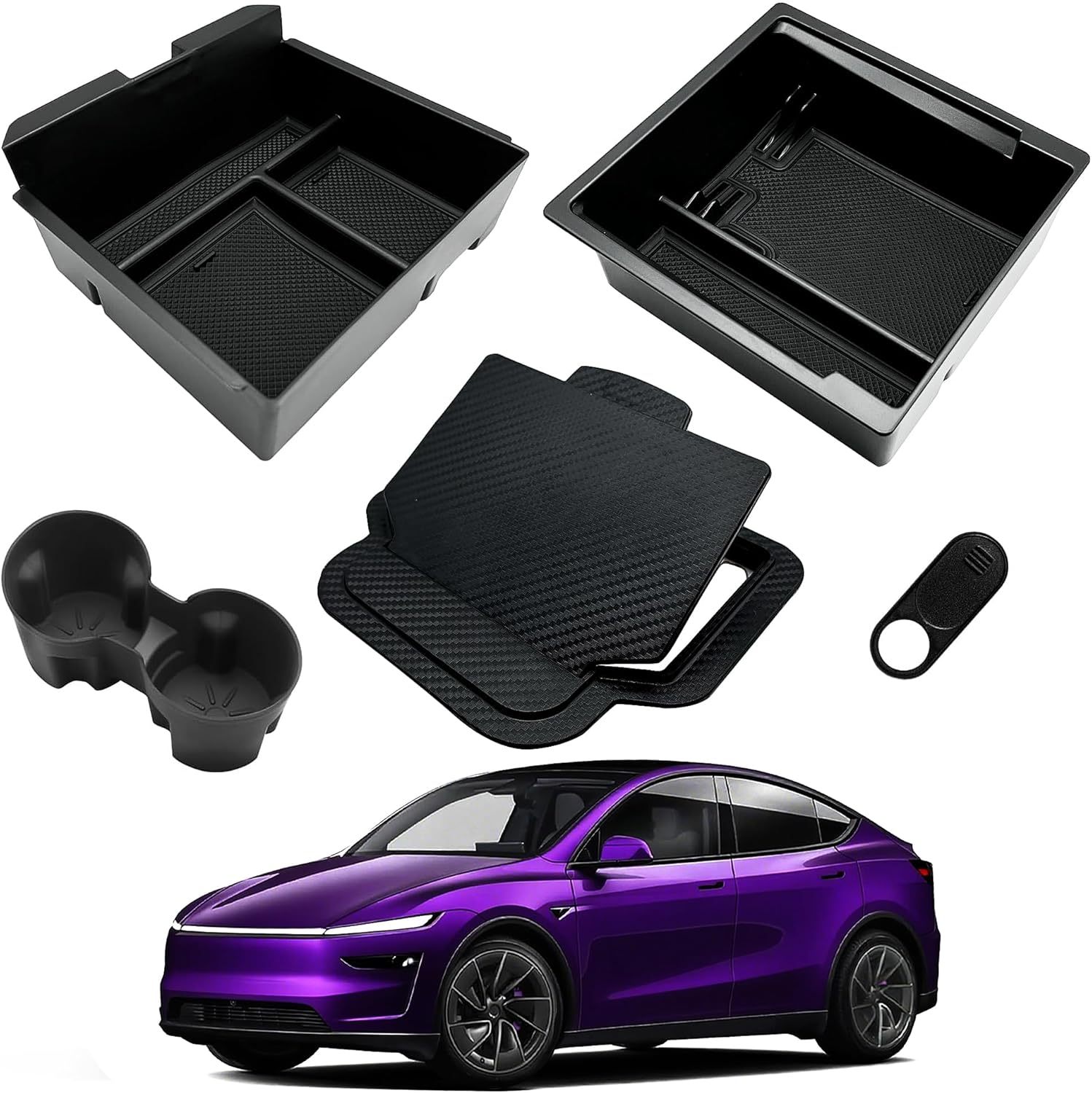TSWCBYYLB Center Console Organizer Tray for 2025 Tesla Model Y Juniper & 2025 2024 Tesla Model 3 Highland Accessories, Armrest Hidden Organizer Box Cup Holder image number 1