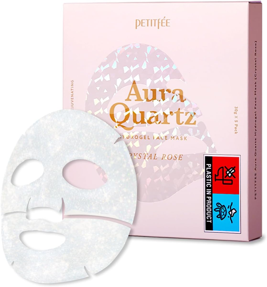 Petitfee Aura Quartz Hydrogel Face Mask Crystal Rose 30G*5Ea - Rose Facial Mask for Radiant Skin with Pearl Protein, Collagen, Hyaluronic Acid image number 1