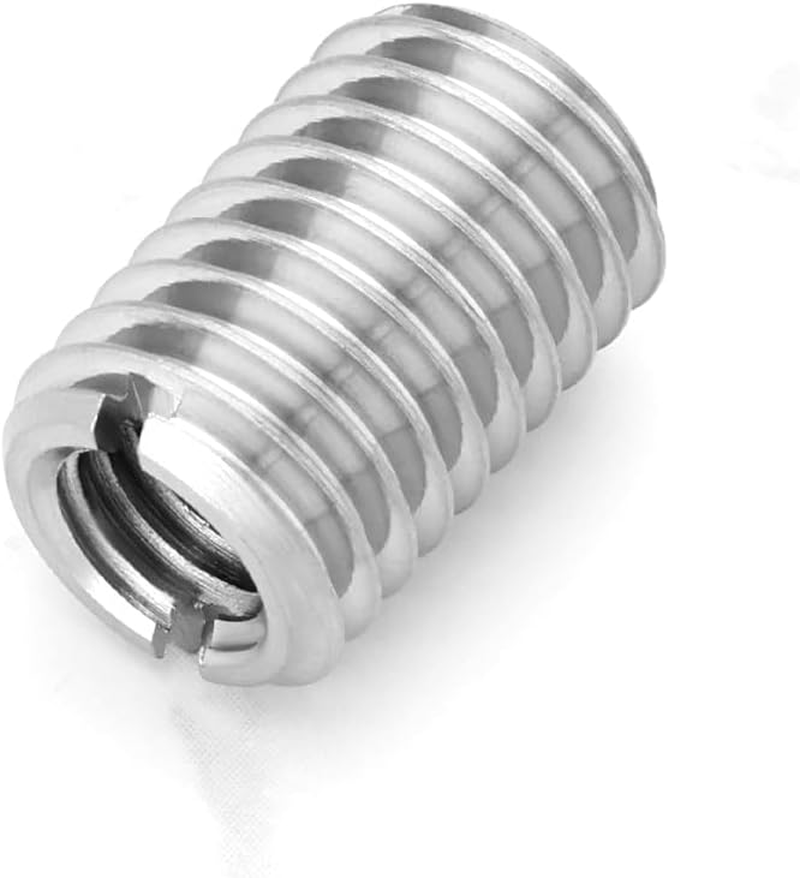 YINETTECH 20Pcs M12 to M8 Threaded Repair Insert Nut, Male Thread M12X1.75 and Female Thread M8 X 1.25 Length 18MM Conversion Reducer Nut Stainless Steel Slotting Thread Adapter image number 6