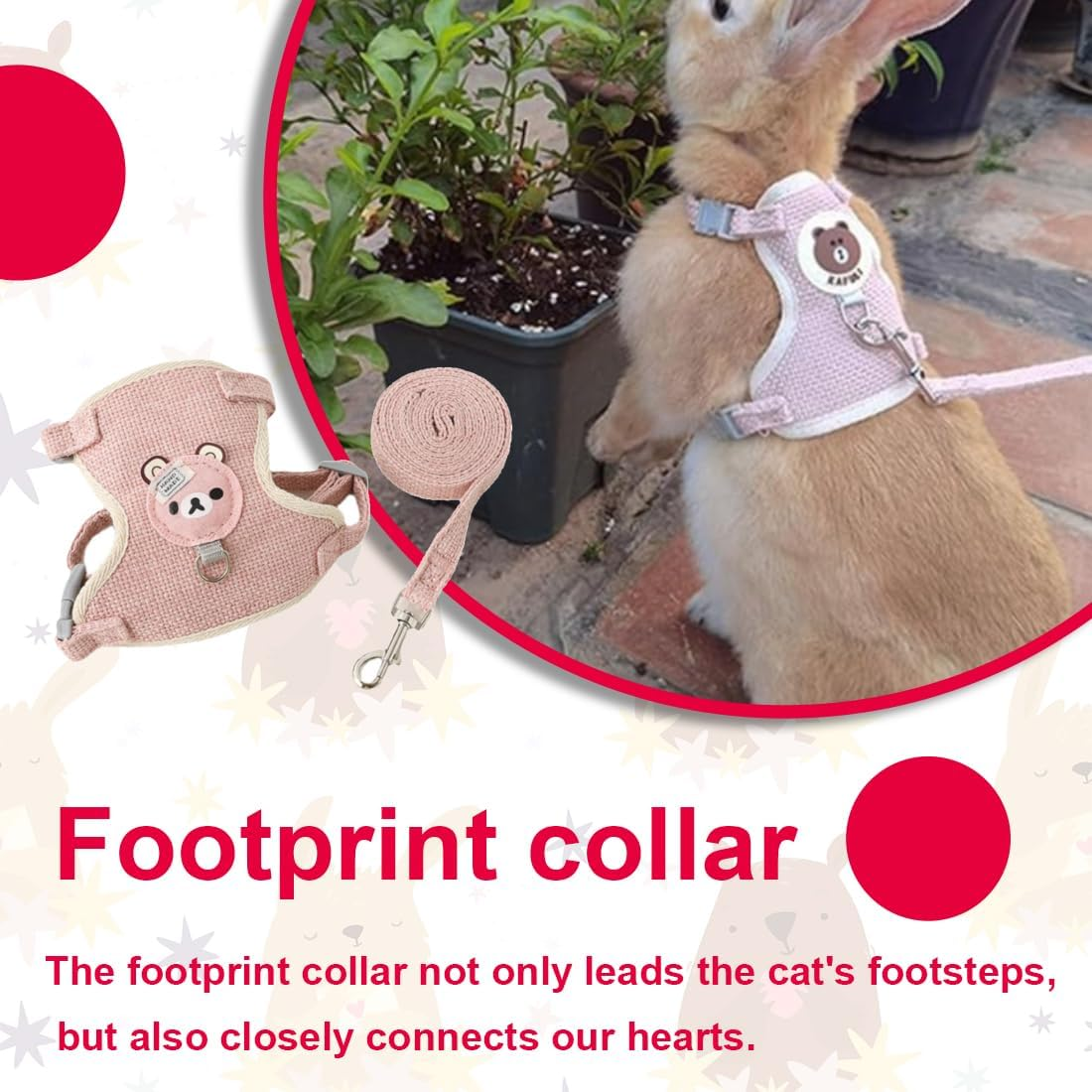 XYTAHDM Nano Rabbit Leash, 120 Cm, Rabbit Accessories, Harnesses, Collars and Leads for Small Animals, with Leash, Rabbit Harness, Adjustable Leash, for 1-1.5 Kg (Pink) image number 3