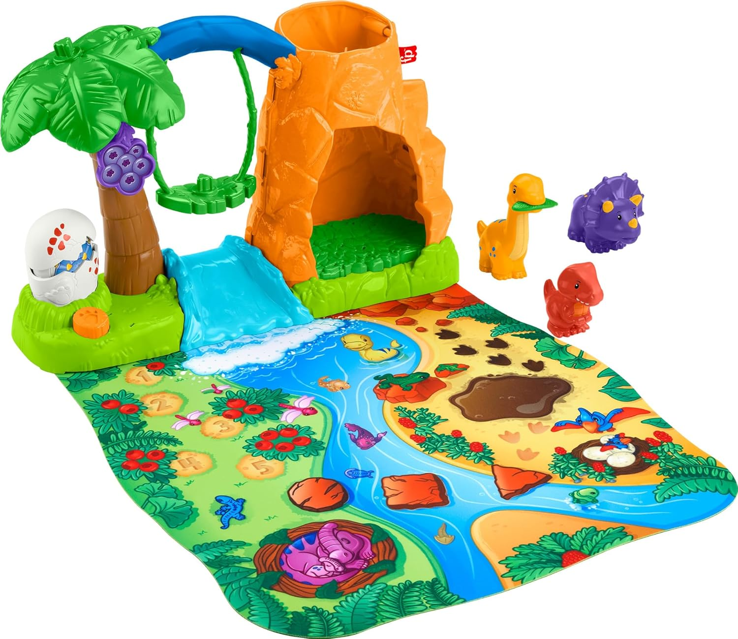 Little People Toddler Toy Dinosaur Village Playset & Play Mat with 3 Figures for Pretend Play Kids Ages 1+ Years