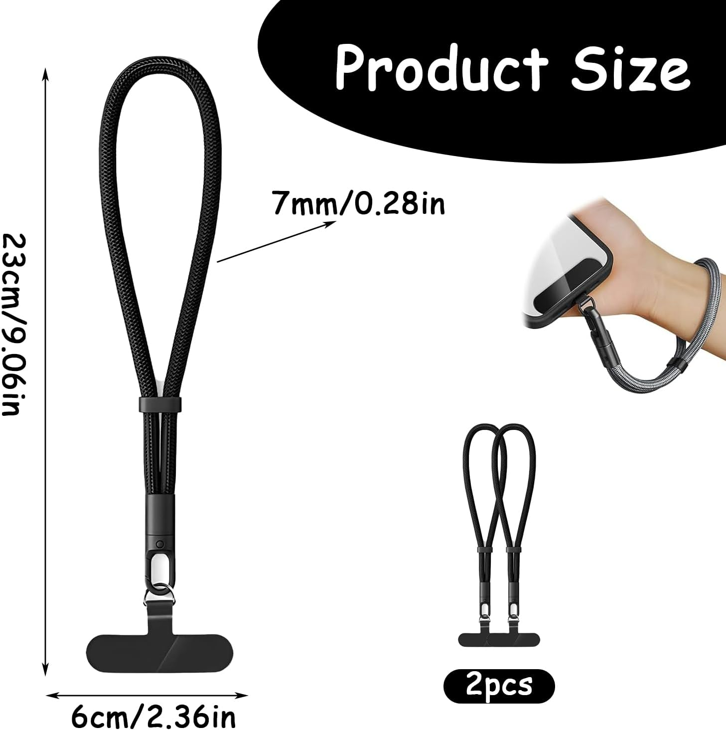 2-Pack Black Phone Wrist Strap, anti Theft Phone Lanyard for Mobile Devices, Secure Wristband for Hiking, Travel, Work and Everyday Use with Adjustable Strap