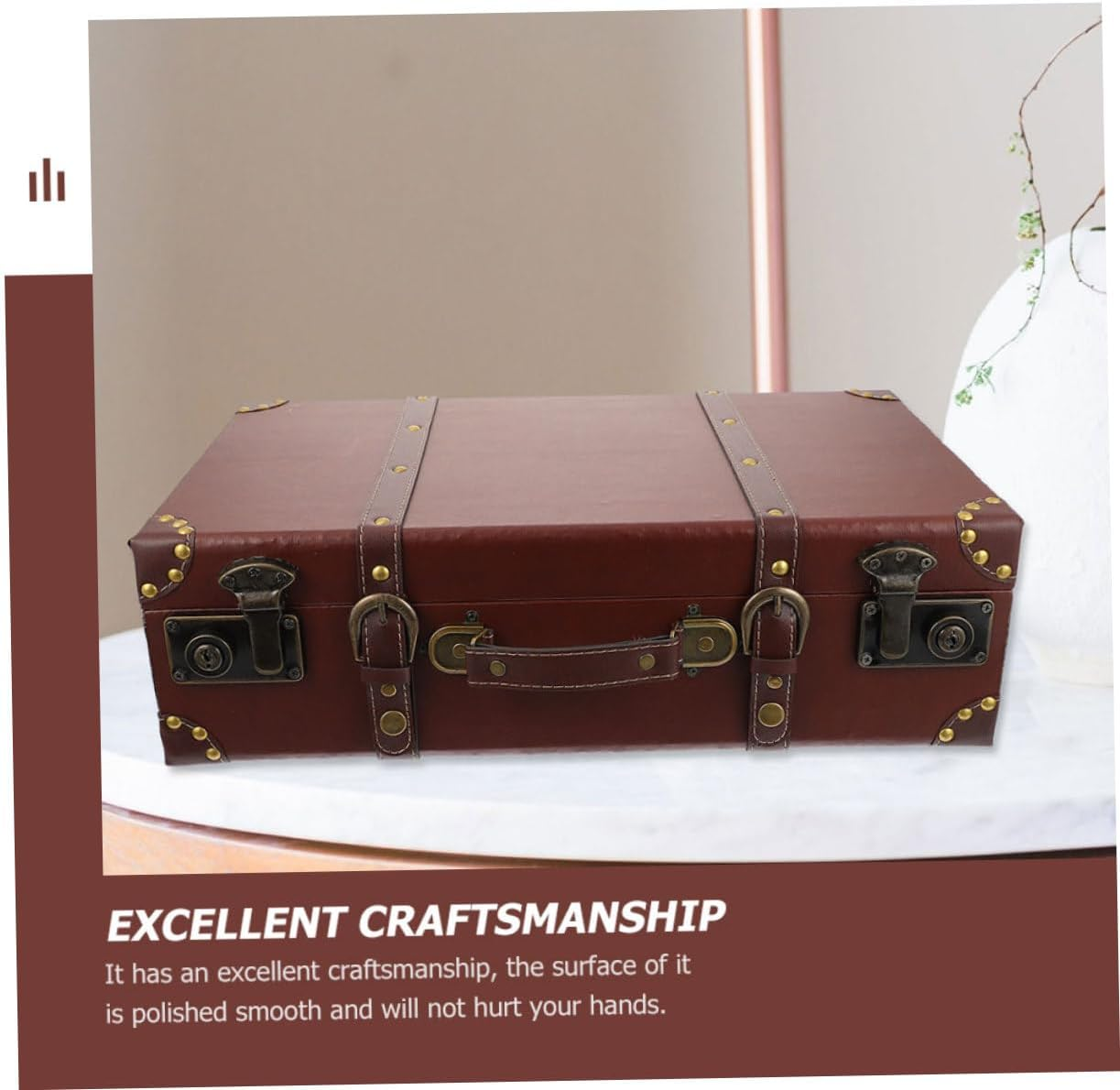 Vintage Suitcase Decorative Storage Box Straps Small Size Retro Photo Prop for Home D&eacute;cor image number 2