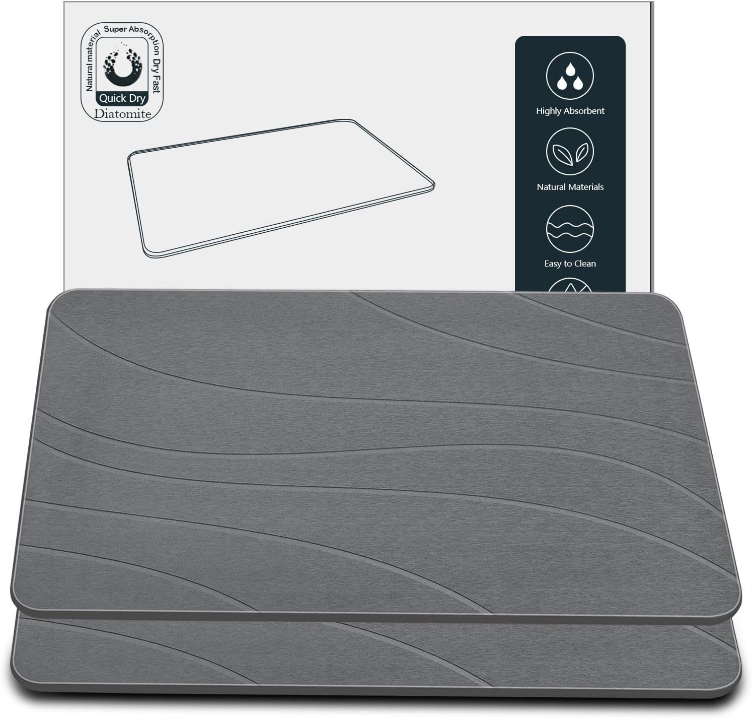 Heyolo Stone Bath Mat Diatomaceous Earth Bath Mat 60X39Cm Non-Slip Super Absorbent Bath Mats for Bathroom Quick Drying Diatomite Stone Shower Mat for Kitchen Bathtub, Easy to Clean, Gray