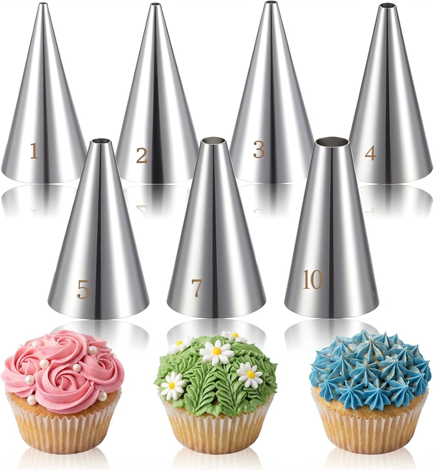 LXUEJIE 7 Pcs round Hole Piping Tips Set, Stainless Steel Cupcake Frosting Nozzles Professional Icing Dispensers Supplies Cake Decorating Tool for Baking Cookies Puff Doughnut Cream Bag Filler image number 3