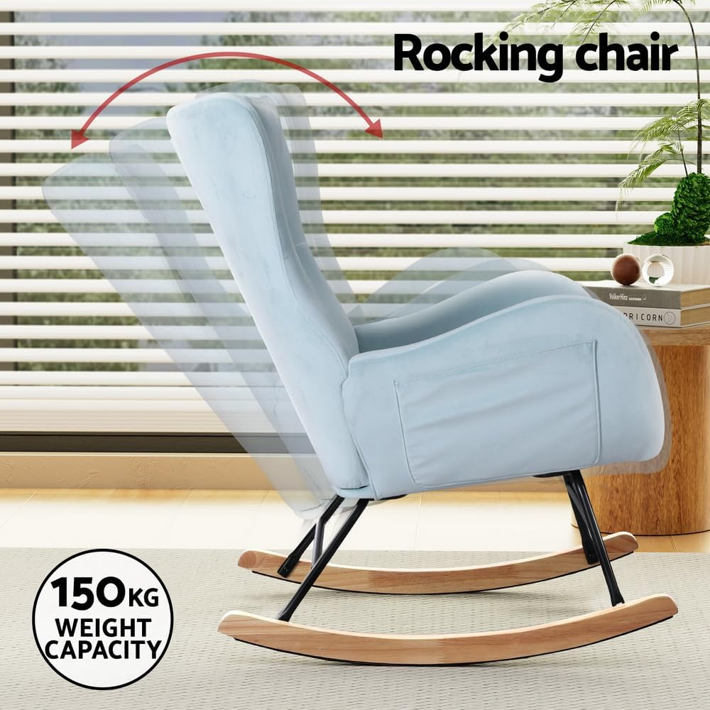 Artiss Rocking Chair Armchair Recliner Chairs Lounge Dining Nursing Seat Reading Seating Chaise Lounges Home Living Room Bedroom Furniture, Blue Teddy Fabric, with 2 Rubberwood Legs image number 1