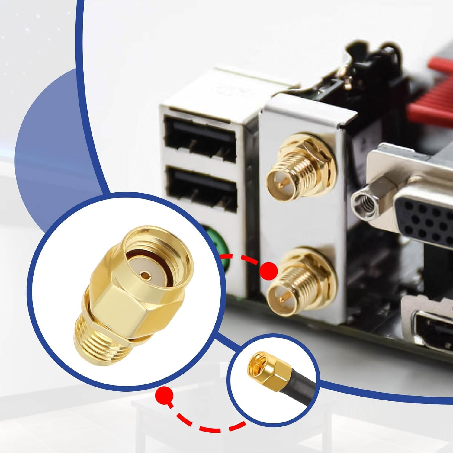 YINETTECH 4Pcs SMA Coax Connector Kit SMA Coaxial Straight Connector SMA/RP-SMA Male to RP-SMA/SMA Female RF Coaxial Adapter for Antennas, Wifi, Coaxial Cable, Audio image number 5