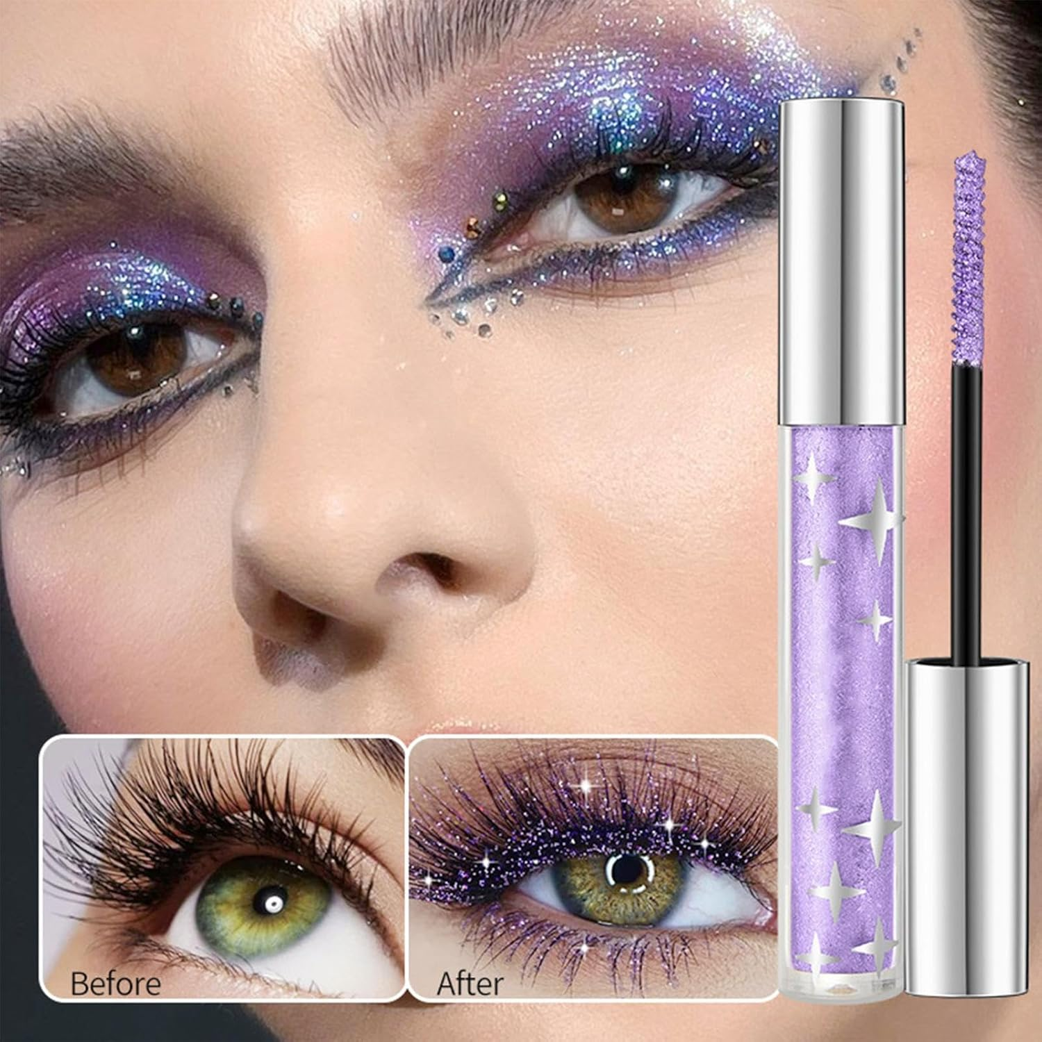 Glitter Mascara Eyeshadow - 3Pcs Diamond Set for Eyelashes, Lengthening Volumizing Colorful Mascara for Women & Girls image number 2