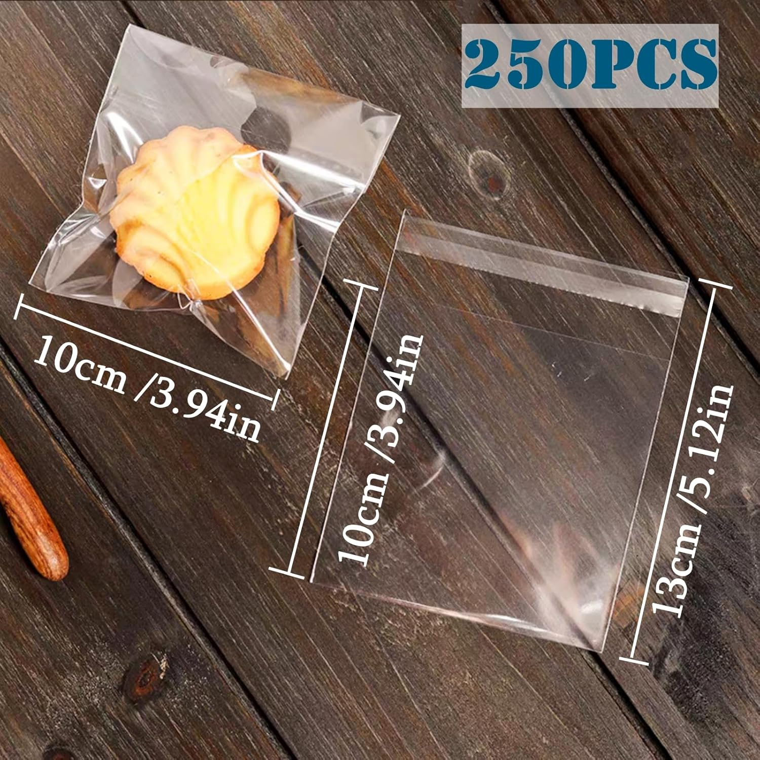 250 PCS Clear Self Adhesive Plastic Gift Cookie Treat Biscuit Bakery Bags - 10X10Cm Frosted Party Favor Candy Bags image number 5