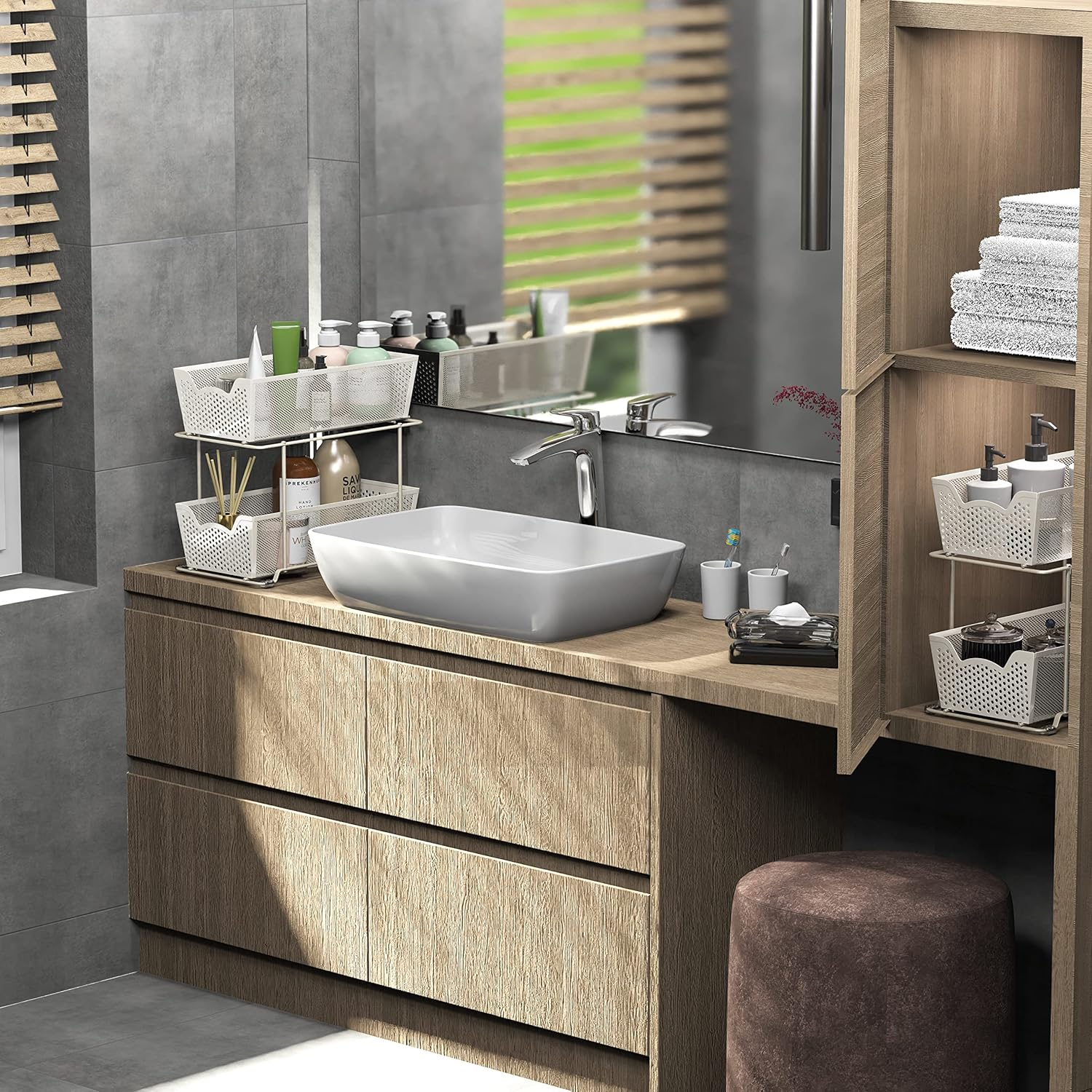 Simplehouseware 2 Pack 2 Tier Pull Out Sliding Drawer for under Sink Storage and Pantry Organiser, White image number 4