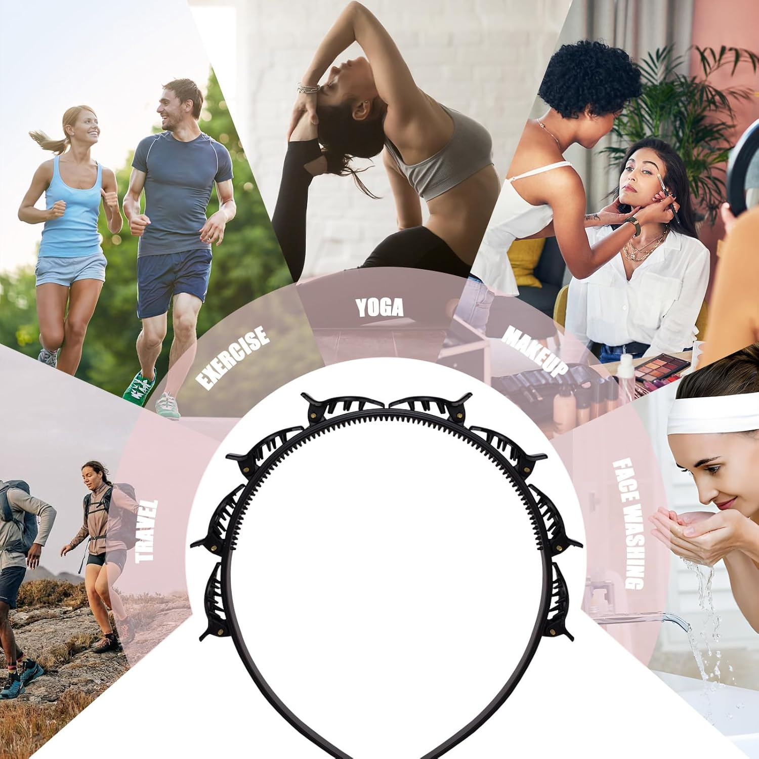 Pack of 6 Double Similar Headband with Clips, Fashion Headband with Clips, Hairpin for Women, Girls, Curly, Thick Hairstyle, Braided, Professional, Weaving, Bangs, Styling, Black & Brown image number 2