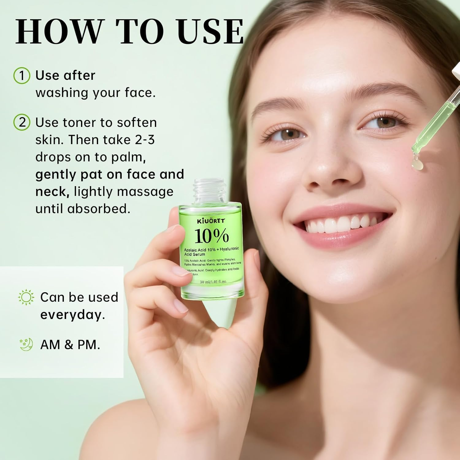 Azelaic Acid Face Serum, Azelaic Acid 10% Hyaluronic Acid Serum for anti Aging, Reduces Acne, Boosts Skin Fimness & Improves Skin Tone, Korean Skincare for All Skins, 30Ml image number 5