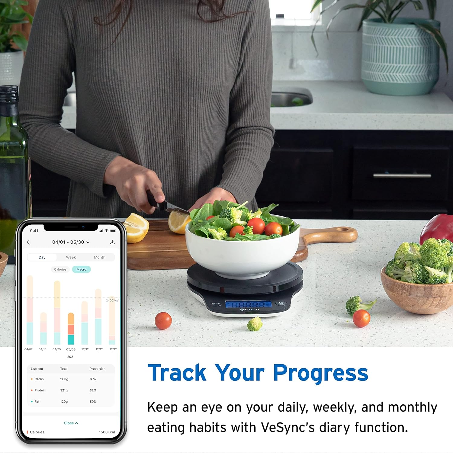 Etekcity Nutrition Smart Food Kitchen Scale, Digital Ounces and Grams for Cooking, Baking, Meal Prep, Dieting, and Weight Loss, 11 Pounds-Bluetooth, Black image number 2