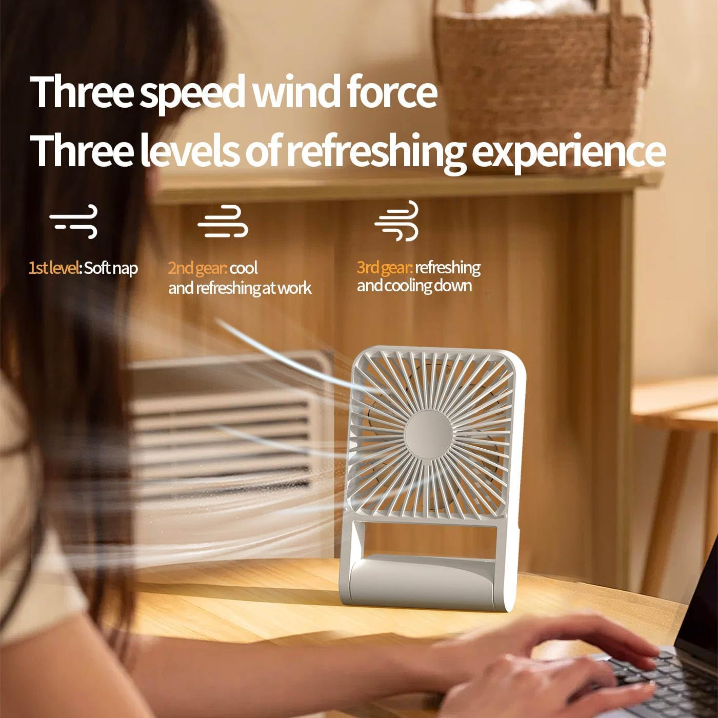 Voltify 3-Speed Mini Desk Fan &ndash; Portable USB-C Rechargeable Fan, 6-Blade Design, Adjustable Tilt for Home or Office Use image number 2