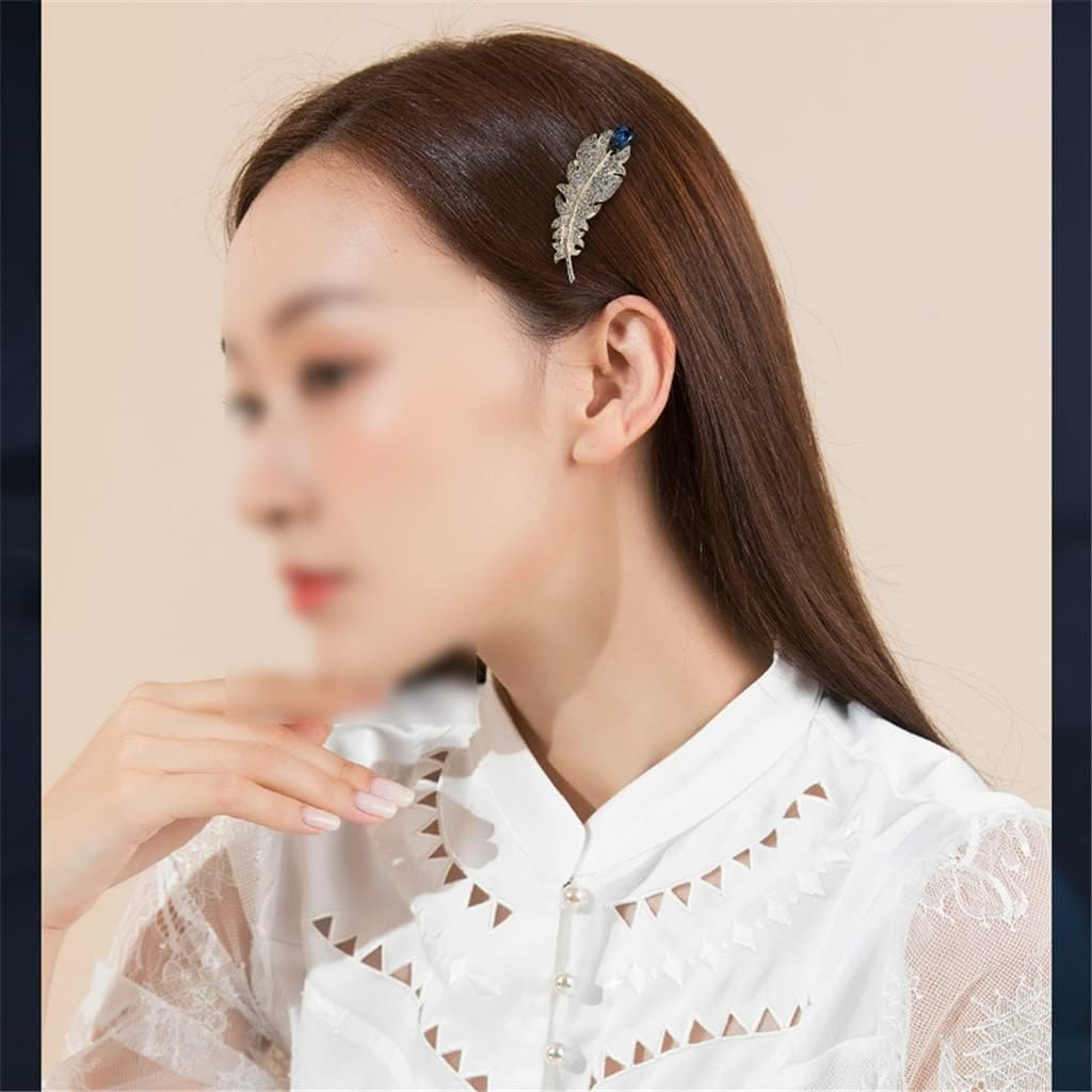 Rhinestone Hairpin,Crystal Barrette,Curl Hair Clip,Korean Trend Feather Side Clip Wild Rhinestone Clip Adult Headwear Hairpin Female Hairpin Hair Accessories (Color : A, Size : 4.9 * 1.7Cm) image number 1