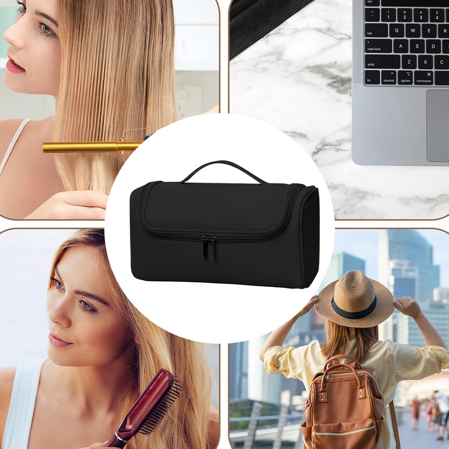 Hair Dryer Storage Pouch &ndash; Portable Heat Styling Tool Case, Dustproof Beauty Appliance Holder | Waterproof Foldable Travel Organizer Bag, Protective Salon Dryer Tote for Home, Vacation, and Business T - Black image number 4