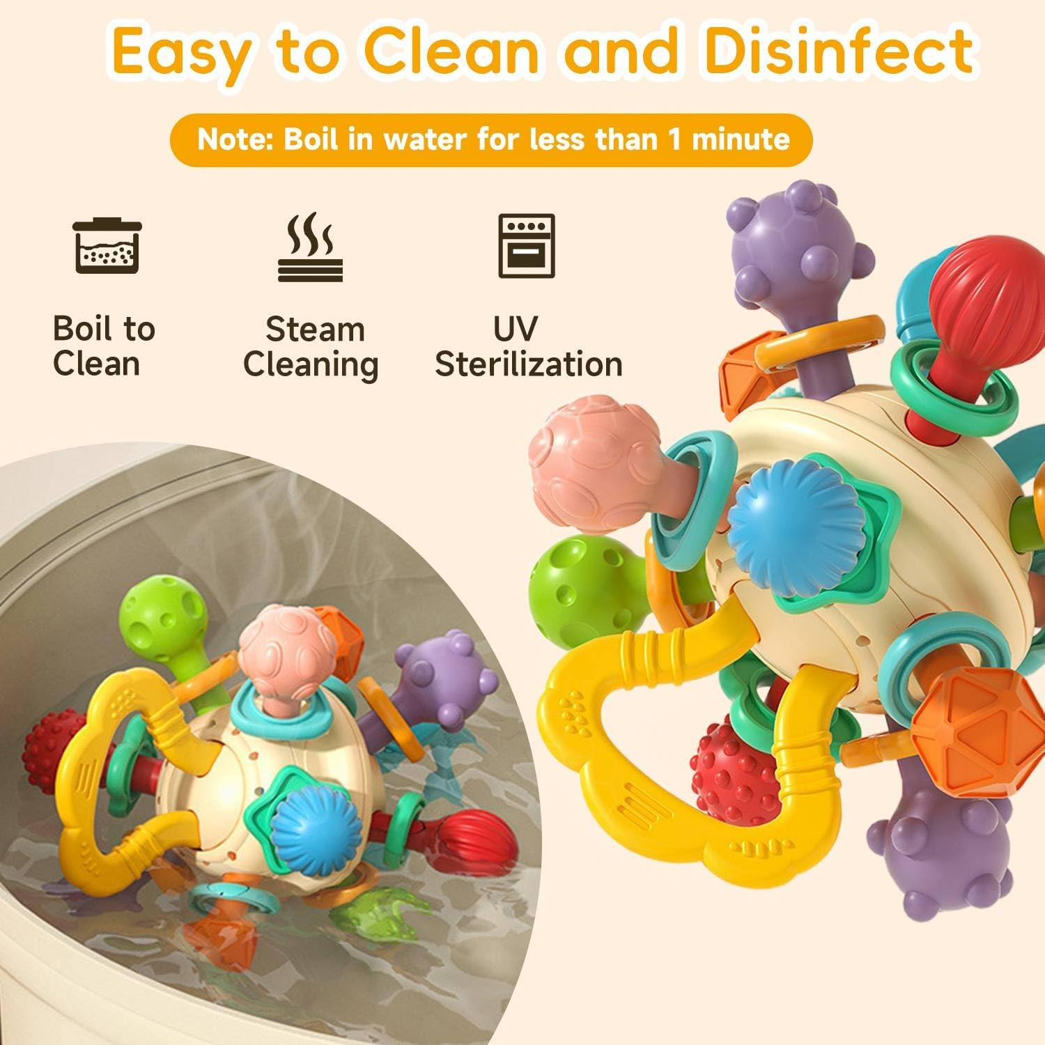 Baby Teether for Teething Relief - Baby Teething Toys, Get a Grip Chew Rattle Toys for 0 3 6 9 12 18 Months, 100% Food-Grade Silicone Teething Toys Gifts for Infant Newborn, Bpa-Free, Pvc-Free image number 6