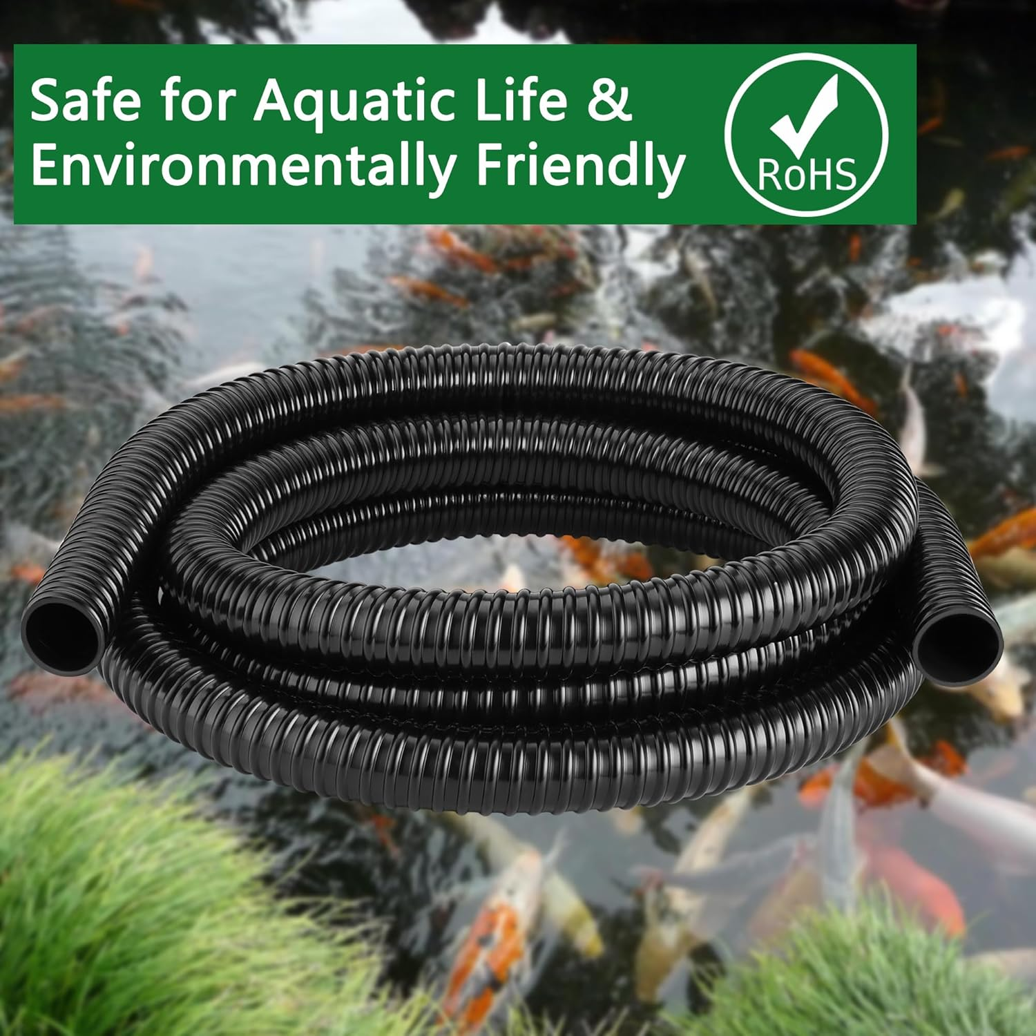 1 Inch Pond Tubing &ndash; 10Ft Flexible PVC Corrugated Pond Hose with 2 Stainless Steel Hose Clamps, Kink-Proof Black Plastic Pump Tubing for Garden Ponds, Waterfalls, Filters & Drainage image number 5