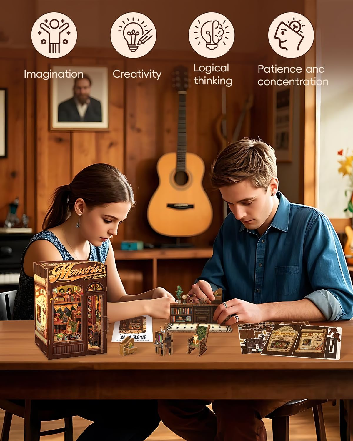 CUTEBEE Book Nook Kit - DIY Miniature House Kit for Bookshelf Decor, Book Nook Kits for Adults, 3D Wooden Puzzle Dollhouse for Family, Friends (Memories Music Bookshop) image number 4