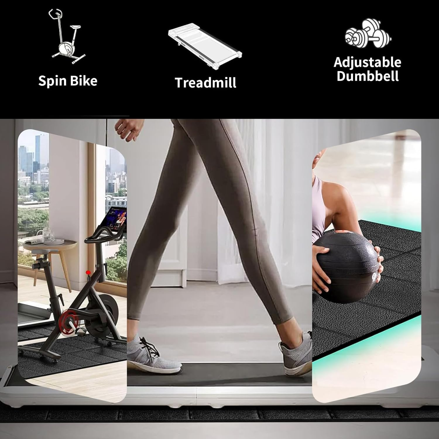 Omiention Exercise Equipment Mat, 67 X 24 Inch, Heavy-Duty Gym Floor Protector with Noise Reduction, Black