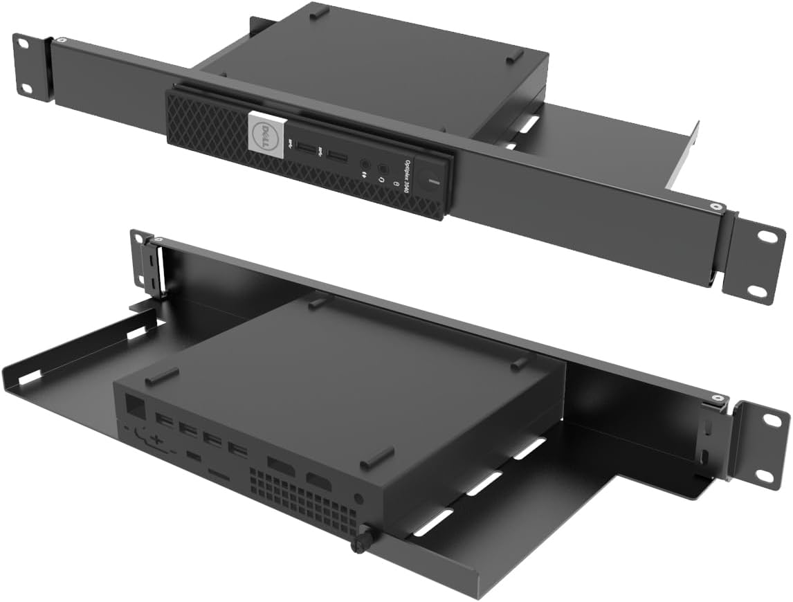JINGCHENGMEI Mini Rack Mount for Dell Optiplex Micro Form Factor Case-1U Hinged Server Rack Shelf with Easy Access Network Connections in 19-Inch Network Cabinet or Server Rack image number 4