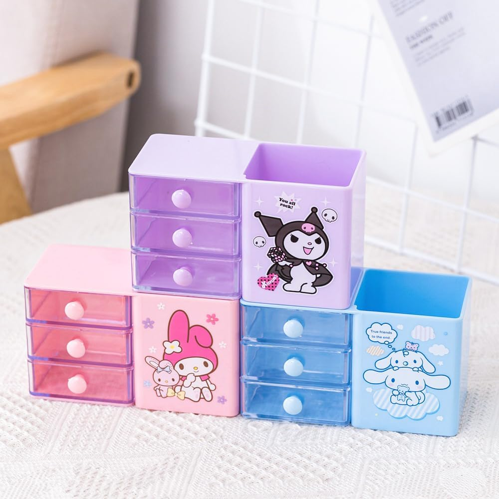 Kawaii Pen Holder Drawer Storage Box Office Desktop Office Supplies Three-Layer Cartoon Colorful Small Drawer Box