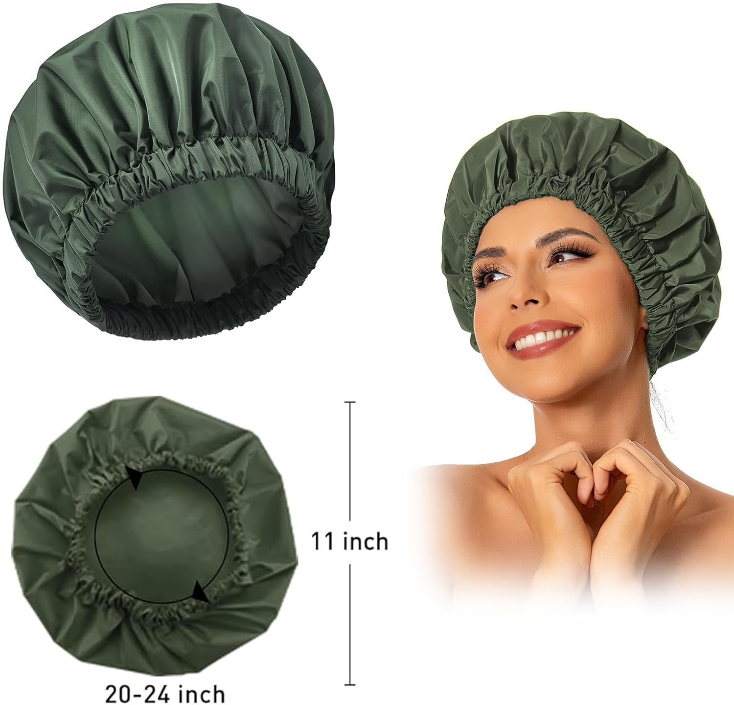 Xolixorium Reusable Shower Cap for Women Large Waterproof Shower Bonnet Washable with Elastic Band Bath Hair Hat for Long Hair and Braids Green image number 1