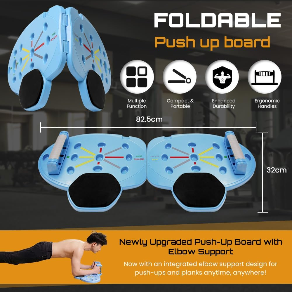 Foldable Push up Board with Accessorie,Portable Pushup Bar Strength Training Equipment for Home Workouts,Includes 2 Resistance Bands, 3 Detachable Trainers, 2 Handles &Non-Slip Pads for Total Body Fitness image number 6