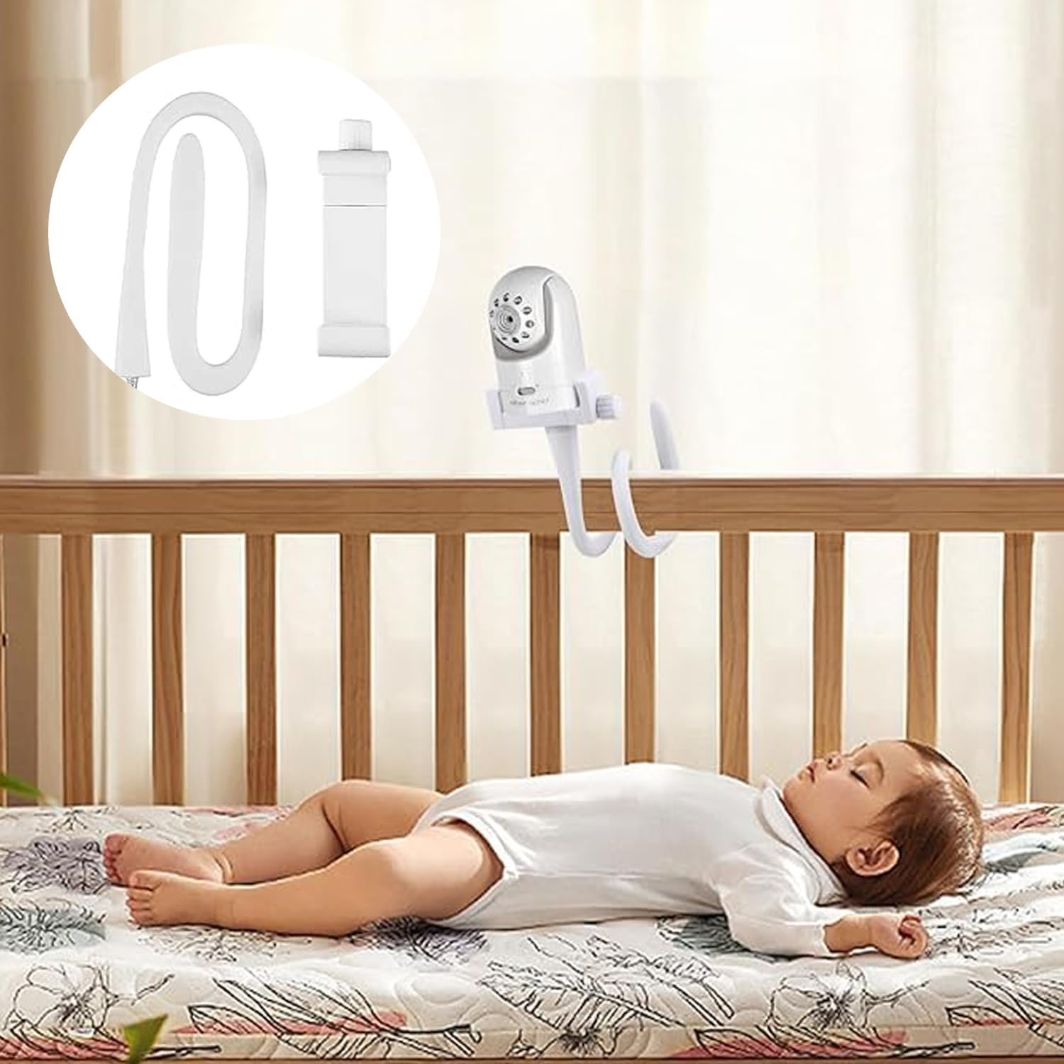 Roczential Baby Monitor Stand, 1 Pcs Baby Monitor Holder, Infant Monitor Mount Camera Shelf Compatible Withmost Other Monitors, Attaches to Crib Cot Shelves or Furniture (White) image number 5