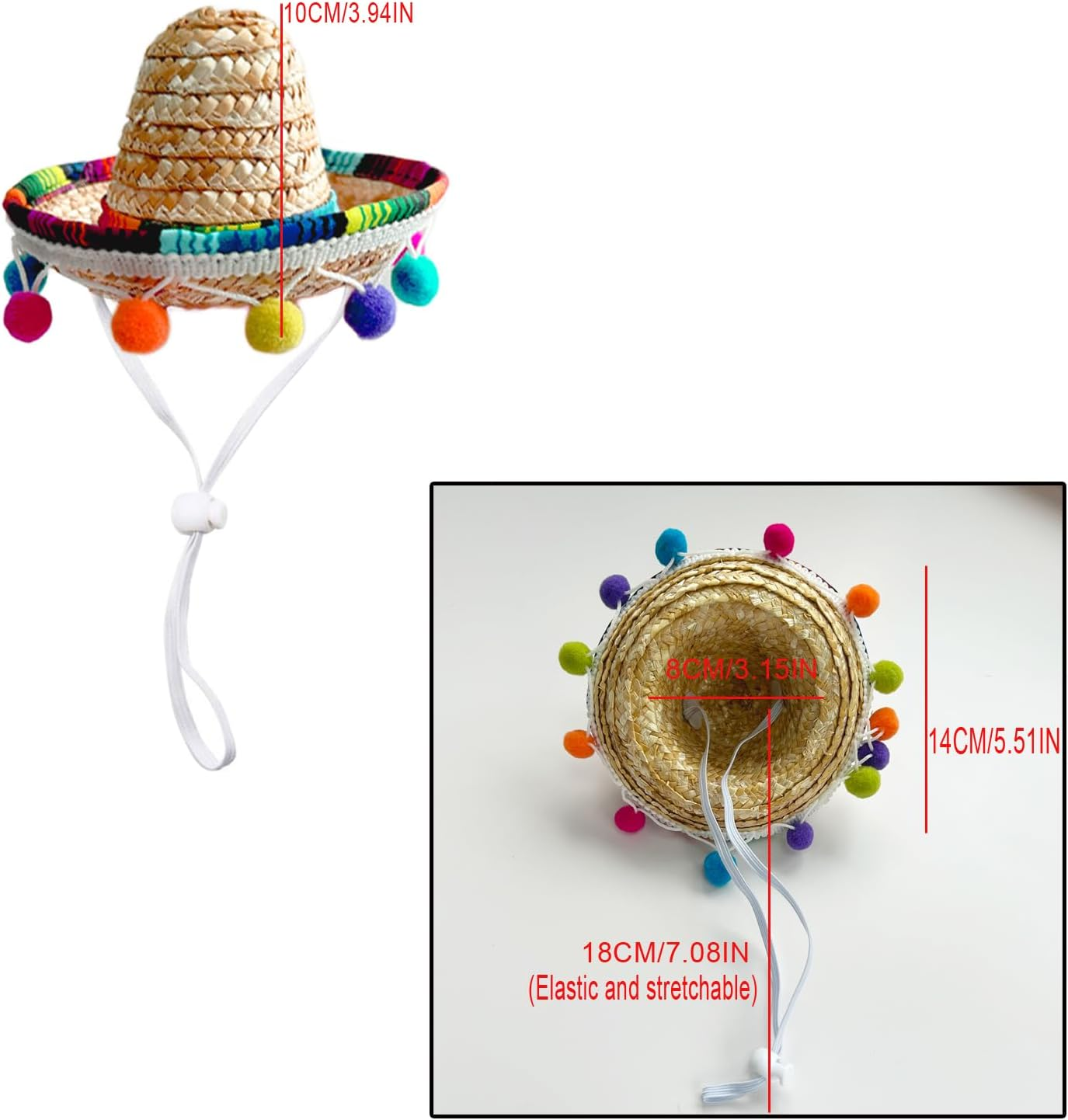 Cat Sombrero Cat Hats Bandana Scarf Rainbow Scarf Pet Straw Hat Cinco De Mayo Pet Hats Mini Sombrero Hat for Cat Puppy Small Dog Party/Birthday/Photo(Multicolour+S)