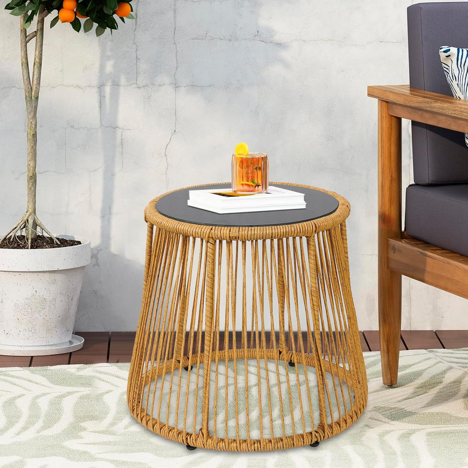 YIYAN 3-Piece Patio Bistro Set with Folding Rattan Chairs and round Table - Small Outdoor Furniture for Balcony