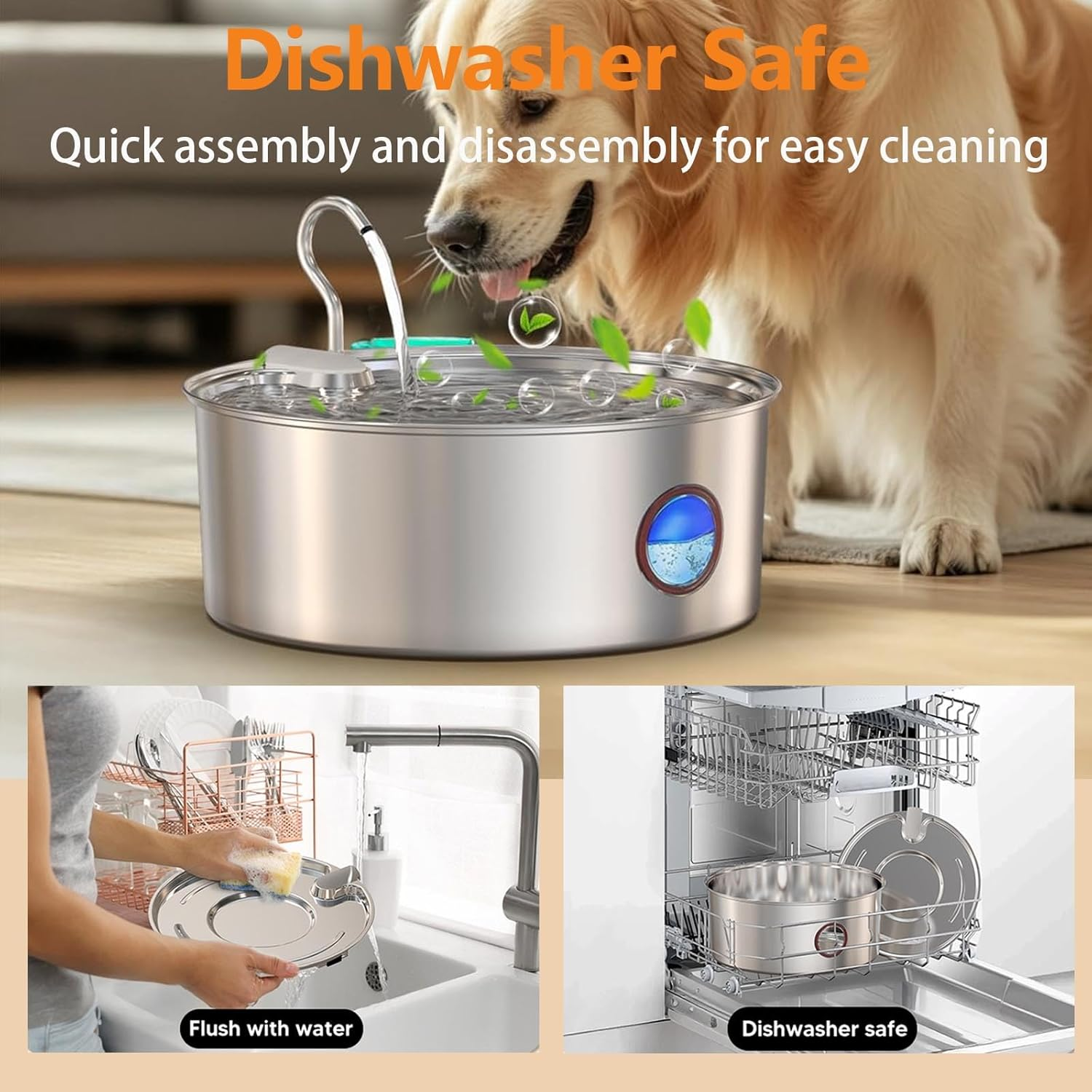 Cat Water Fountain Stainless Steel,8L/270Oz Dog Water Fountain Large Capacity with Filters,Ultra Quiet Water Drinking Fountain,Automatic Water Fountain Indoor for Dogs,Cats,Multiple Pets image number 6