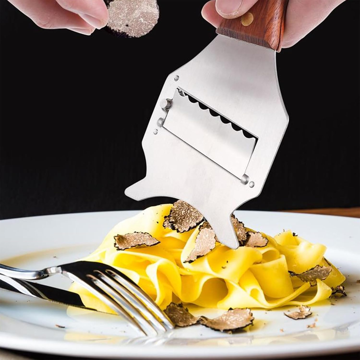 Slicer for Truffle, Stainless Steel Truffle Cheese Slicer, Truffle Slicer Cheese Chocolate Truffle Shaver Cutter, Truffle Cheese Slicer Grater, with Adjustable Blade, with Wooden Handle, for Mushrooms image number 1